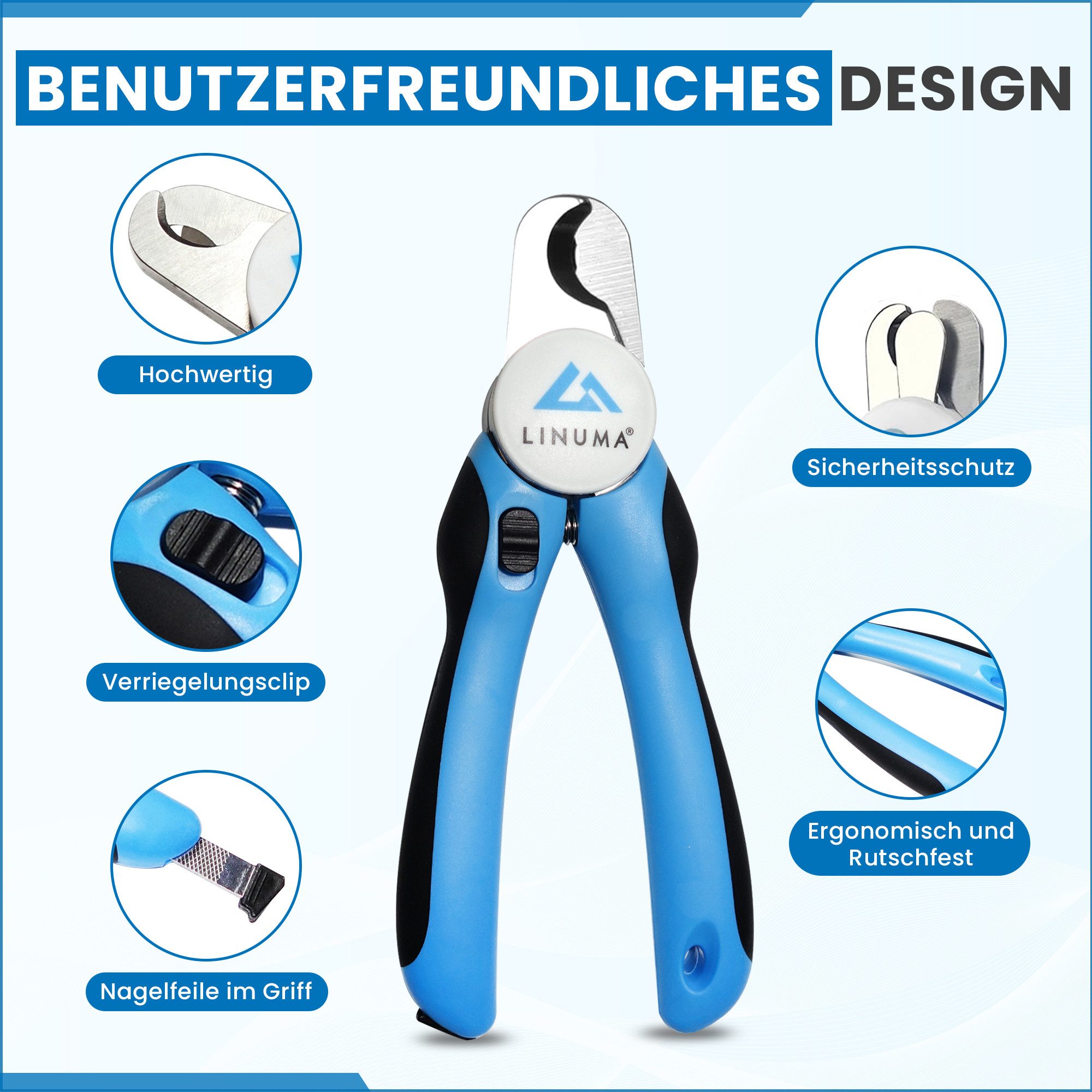 LINUMA Krallenschneider Krallenschere für Hunde, Katzen & Kleintiere mit Sicherheitsstopp