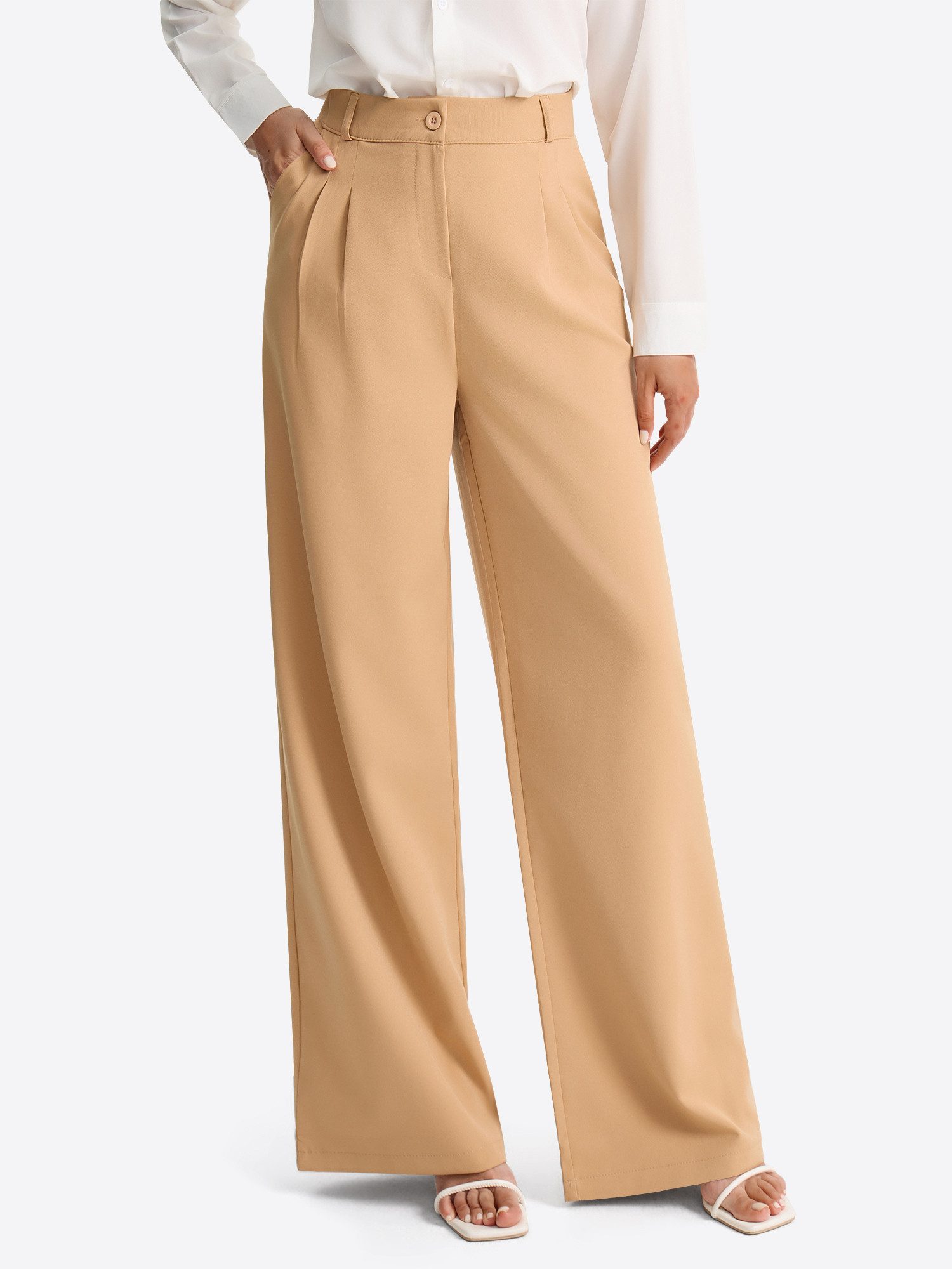 Imily Bela Palazzohose Damen Palazzohose mit Bundfalten und hoher Taille (Packung, 1-tlg., 1per-Pack) mit Knöpfen