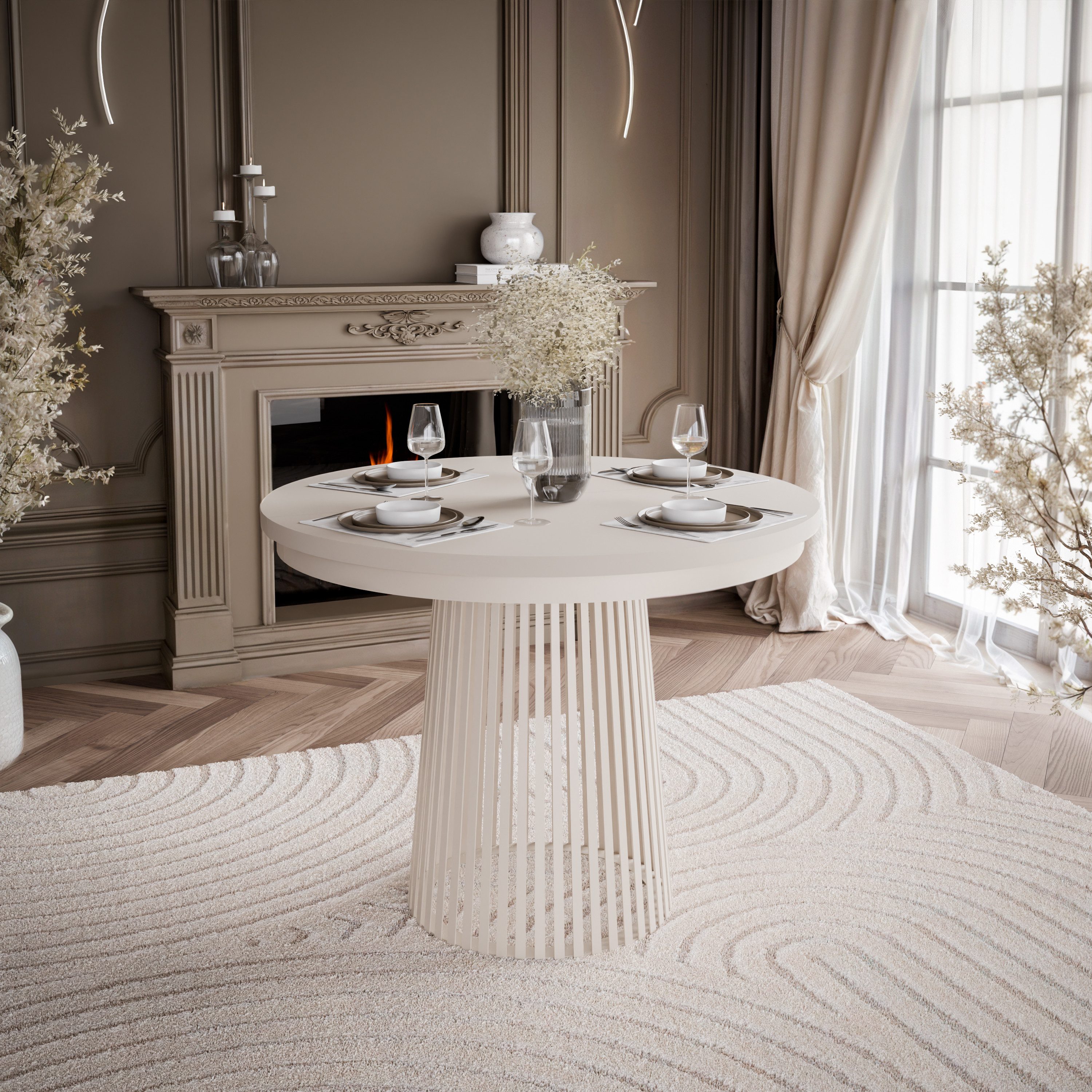 Lookway Esstisch ELYA Rund Ausziehbarer Tisch mit Säulengestel (1x Tisch), günstig online kaufen