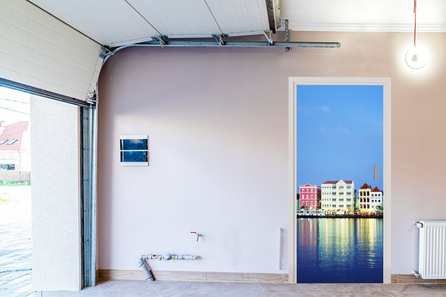 für Curaçao bedruckt, (1 cm Fototapete Tür, 75x205 - Häuser Skyline, - Türtapete Türaufkleber, St), MuchoWow Matt,