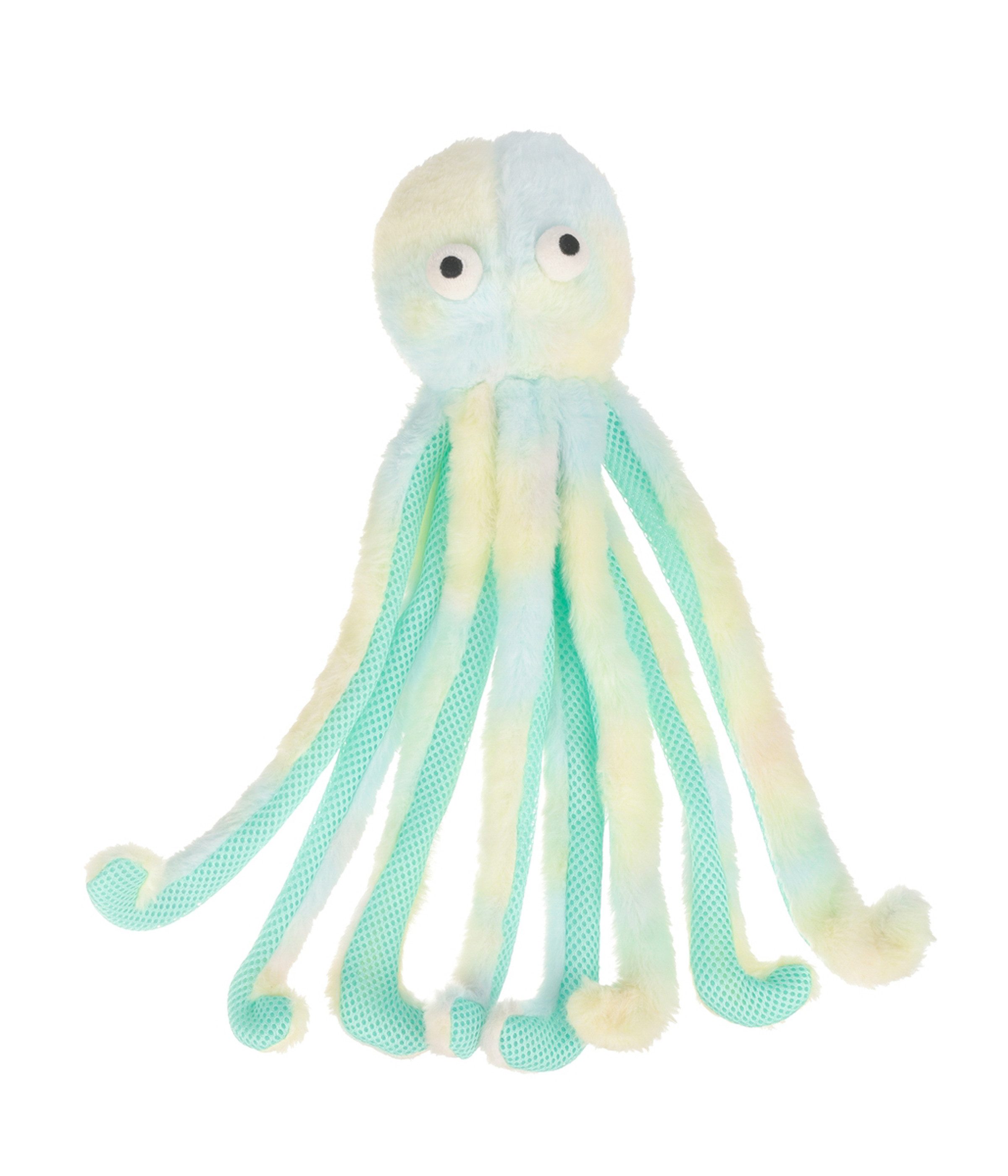 Dehner Tier-Beschäftigungsspielzeug Spielzeug Baby Octopus, Plüschtier für Hunde, ca. 15 x 9 cm, Polyester, inkl. Quitscher und Raschelpapier, in den Farben blau / türkis / grün