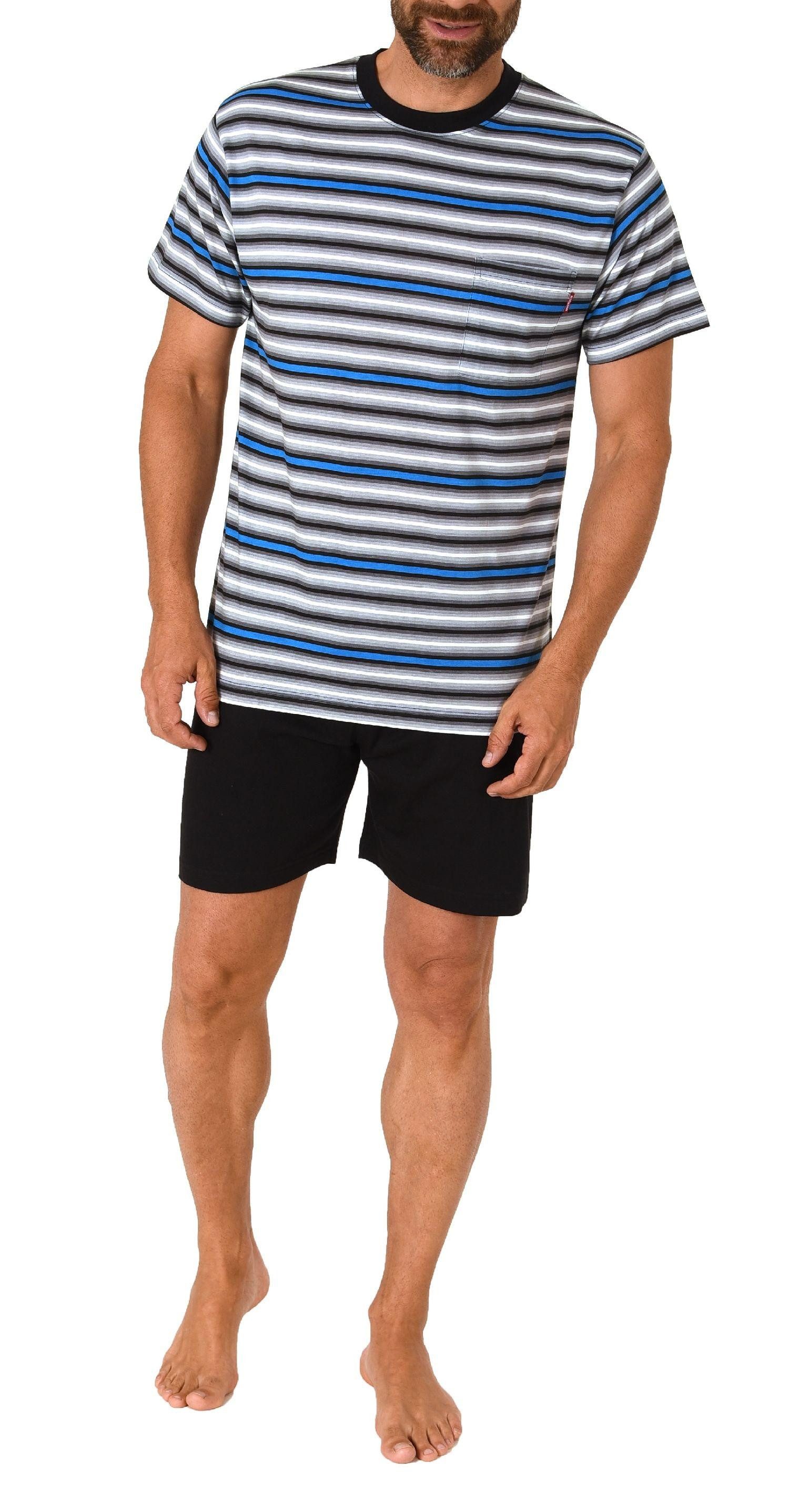 Pyjama Herren kurzarm Schlafanzug Shorty Pyjama in Streifenoptik - 122 745