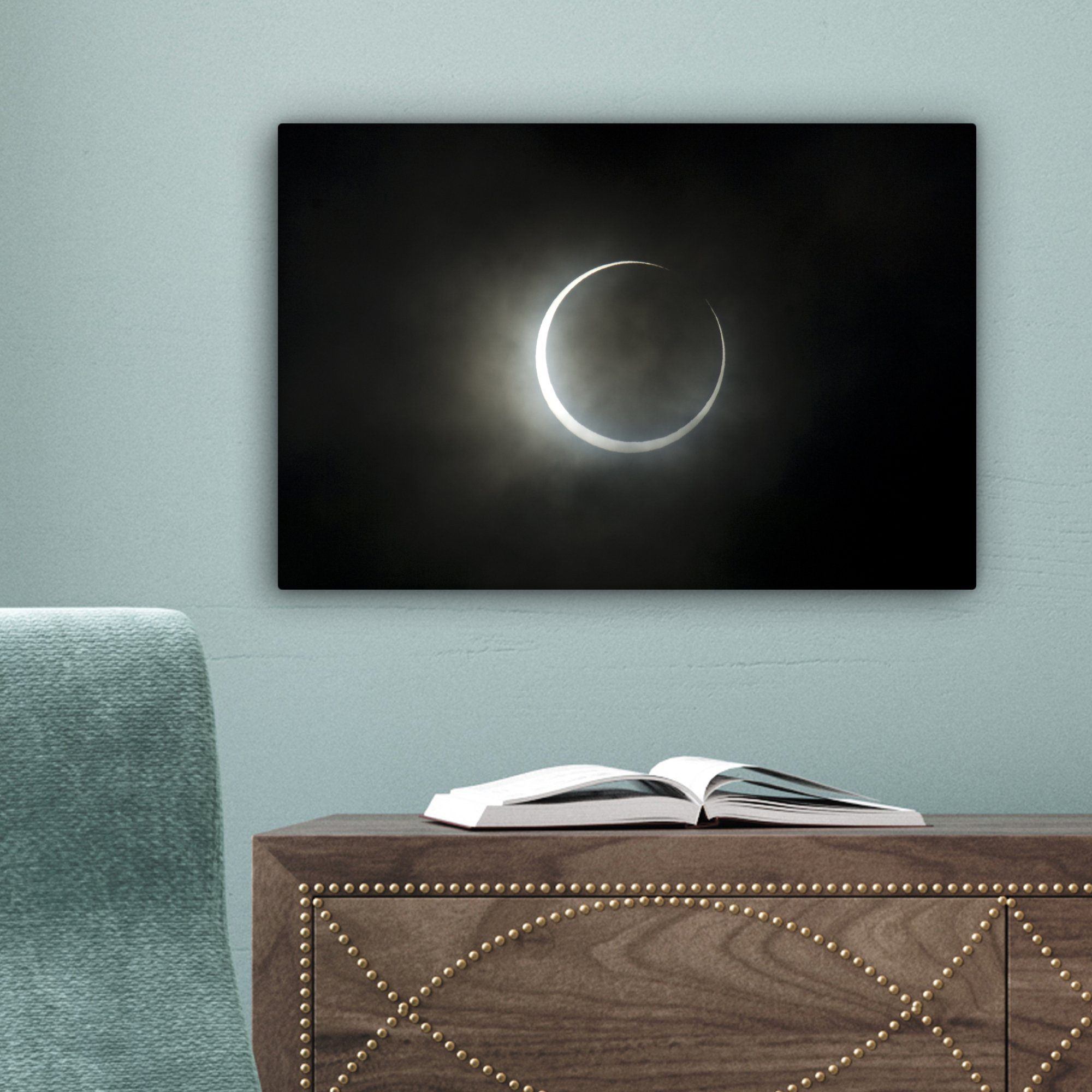 Wandbild Sonnenfinsternis, Ringförmige (1 Aufhängefertig, OneMillionCanvasses® Leinwandbilder, St), 30x20 Leinwandbild Wanddeko, cm