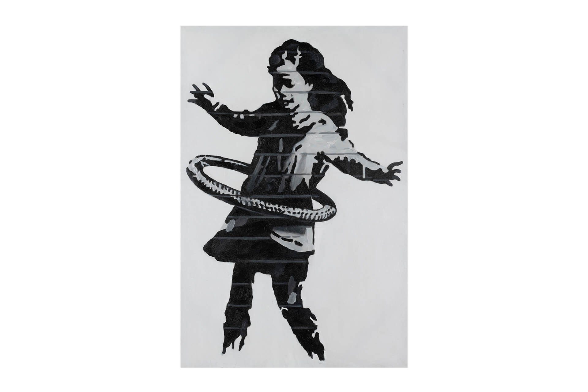 Hula Wohnzimmer KUNSTLOFT 60x90 Banksy's HANDGEMALT cm, 100% Wandbild Gemälde Leinwandbild Hoop