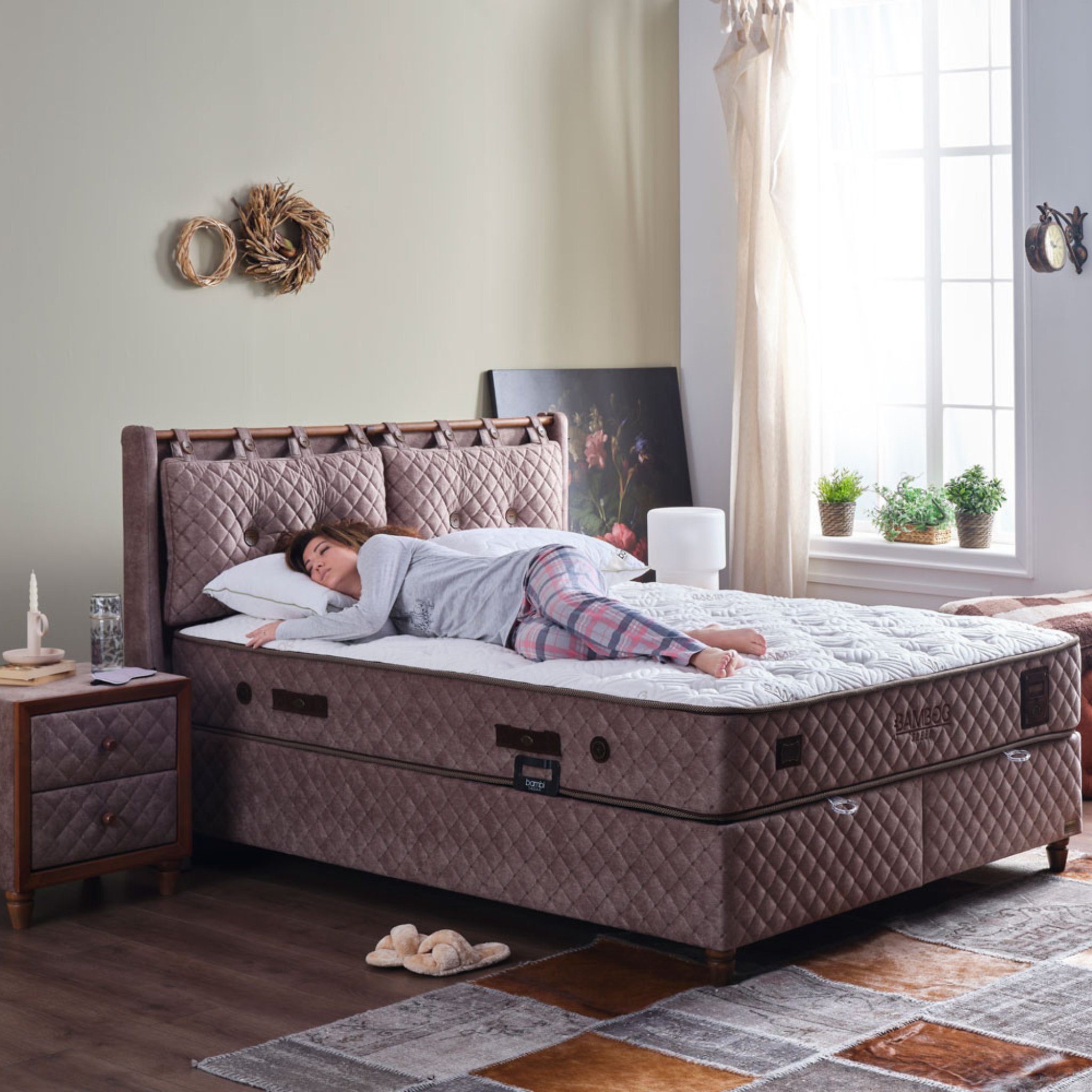 Bambi Boxspringbett Schlafzimmer Set Boxspringbett 180x200 Bamboo Sleep (metall)