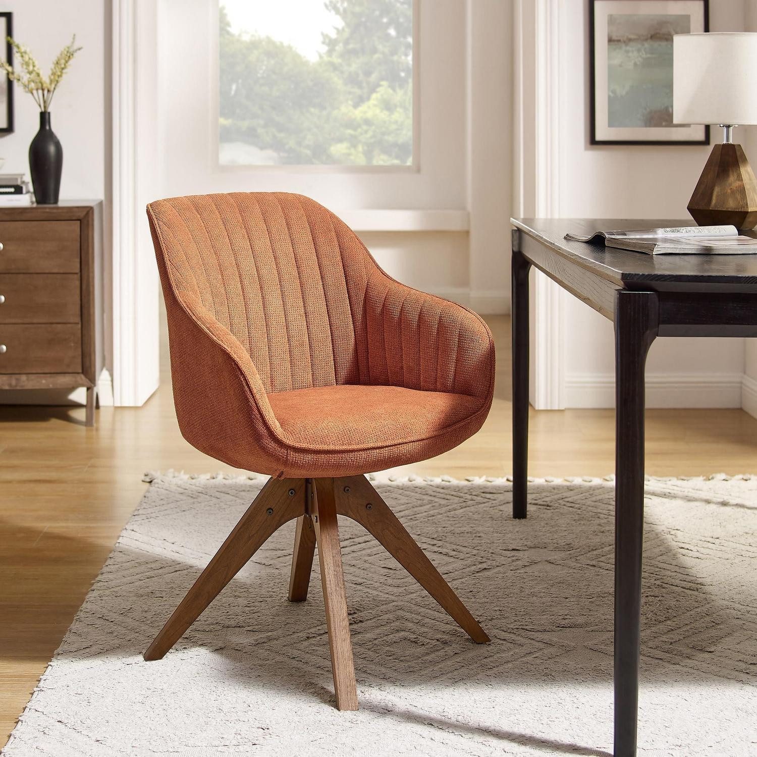 LuxusKollektion Esszimmerstuhl Esszimmerstuhl Drehstuhl Orange 1 Stück Orange (Baumwoll Leinen+holz)