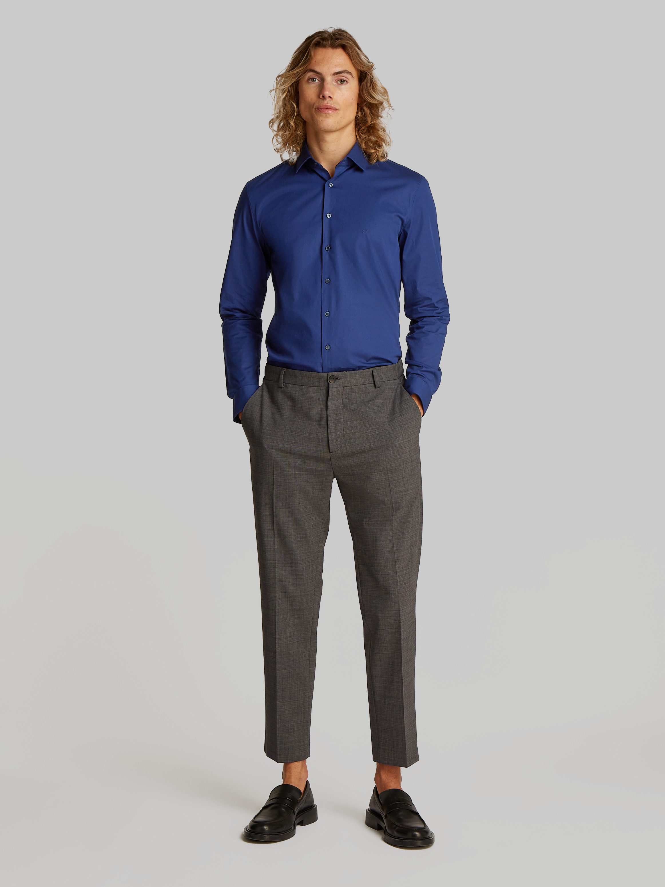 Calvin Klein Businesshemd POPLIN STRETCH SLIM SHIRT mit Kentkragen, Logoprint auf Brusthöhe