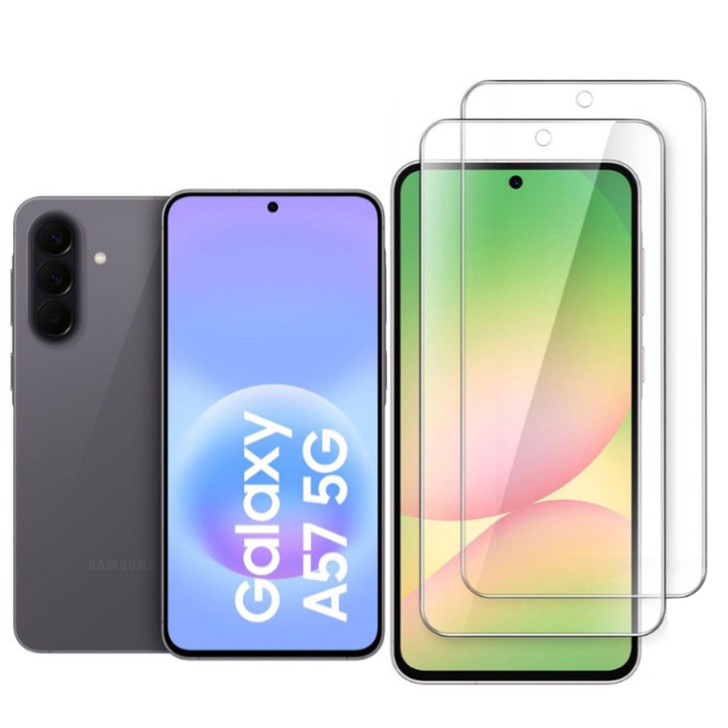 CLM-Tech Displayschutzglas 2X für Samsung Galaxy A57 5G kristallklar - für Samsung Galaxy A57 5G, Panzerglas Folie - Blasenfreie Anbringung und kratzfest, 2 Stück, Anti-Fingerabdruck