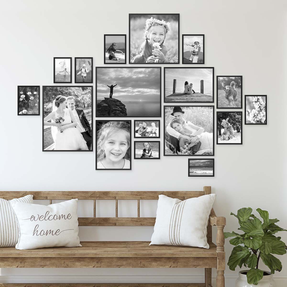 PHOTOLINI Bilderrahmen 17er Set Aluminium Modern Schmal 10x15 bis 30x40 cm Schwarz