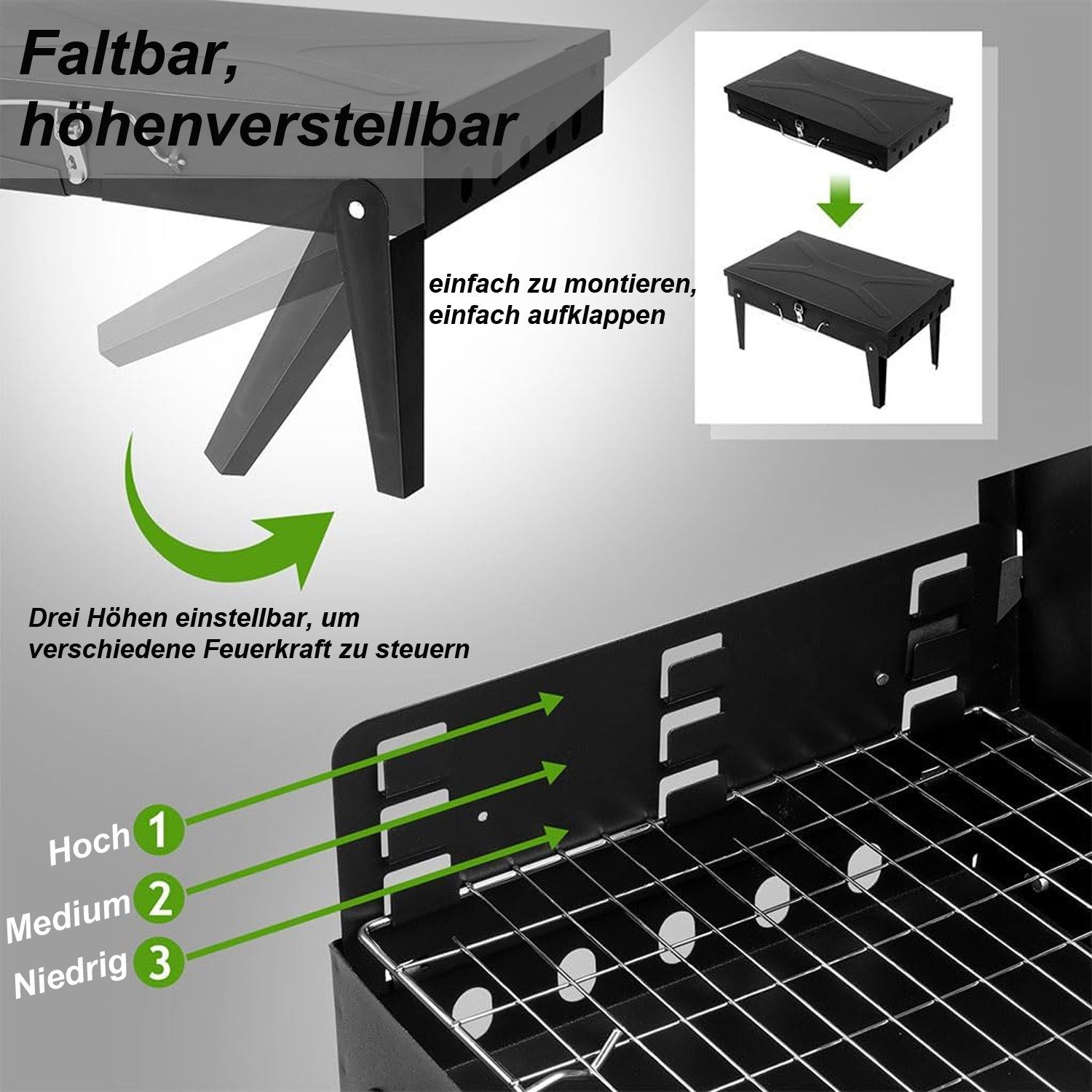 OSTWOLKE Holzkohlegrill Tragbar Klappgrill mit Grillzubehör Deckel BBQ Camping picknick