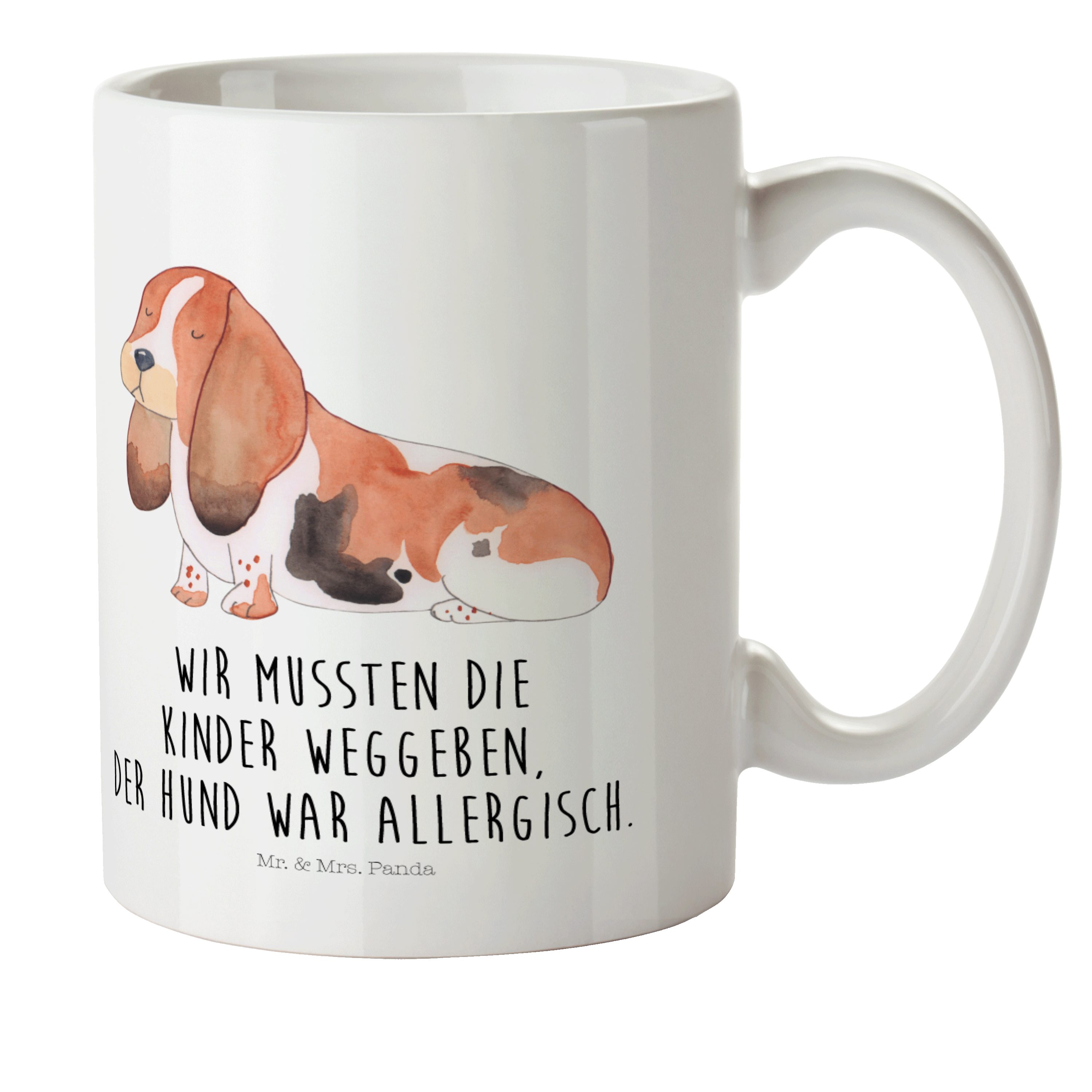 Mr. & Mrs. Panda Kinderbecher Hund Basset Hound - Weiß - Geschenk, Reisetasse, lange Ohren, Hundera, Kunststoff