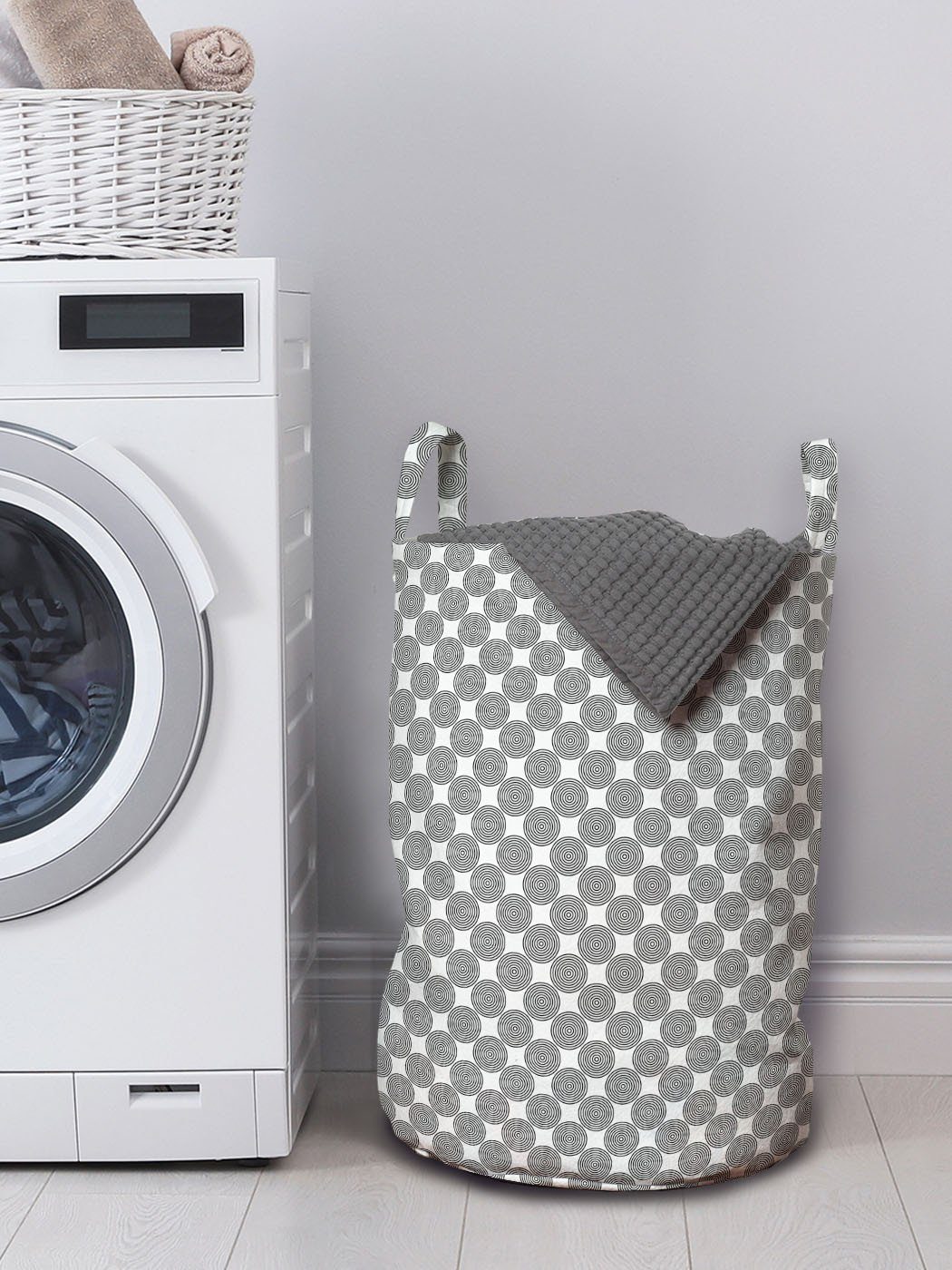 rotierten Geometrisch Abakuhaus Griffen Waschsalons, Kordelzugverschluss Linien Wäschesäckchen für mit Wäschekorb