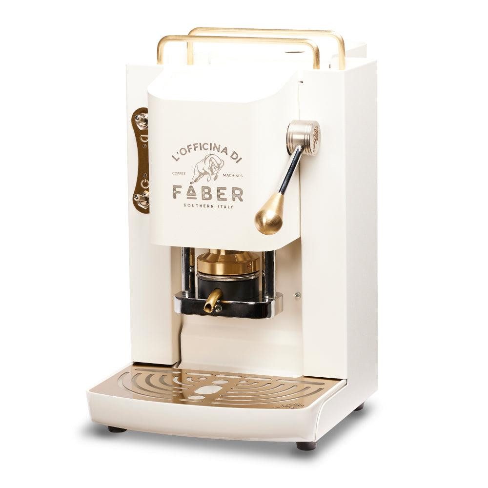 Faber Coffee Machines Espressomaschine Pro Deluxe Pure White Messing ESE Pad 44 mm, Tassenwärmer, einfache Reinigung, schnelles Aufheizen