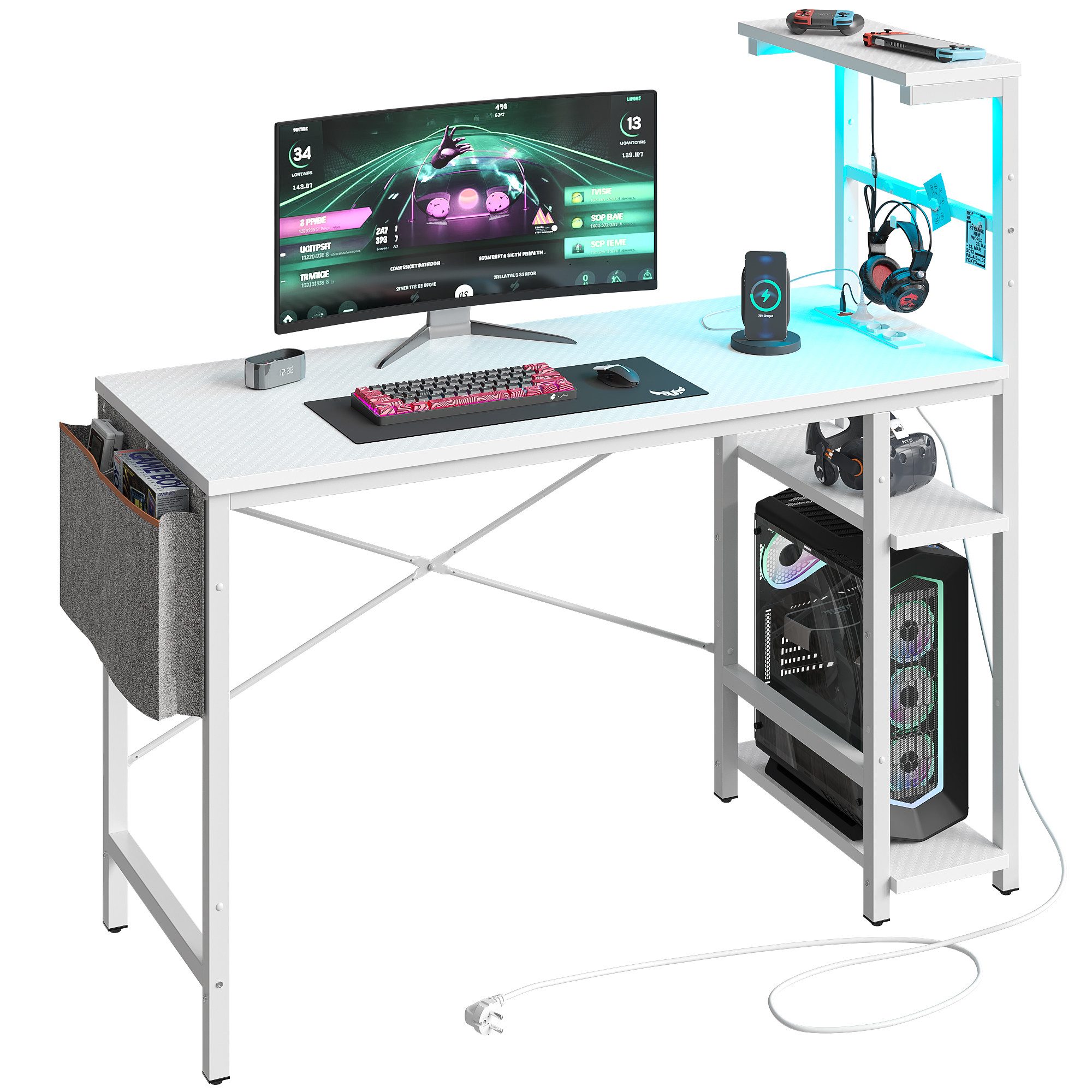 Bestier Gamingtisch Gamingtisch mit LED-Beleuchtung, Steckdosen, 113x50cm C günstig online kaufen