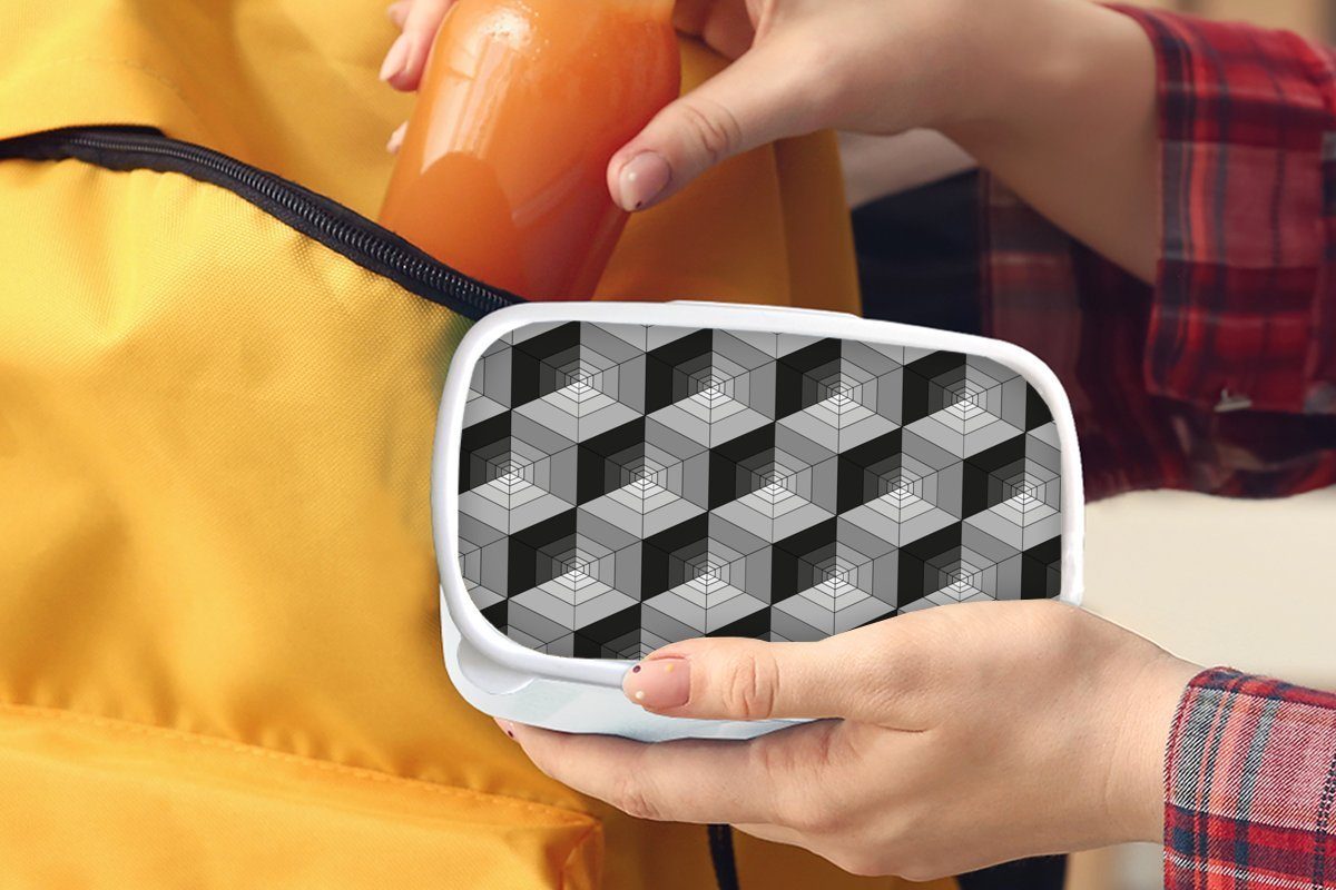 Erwachsene, - für und Brotdose, Kinder und Muster Brotbox Jungs Würfel Mädchen für weiß Lunchbox MuchoWow 3D, - Kunststoff, (2-tlg),