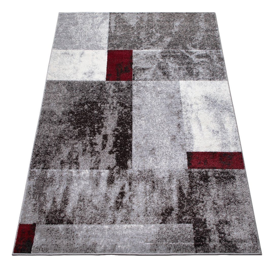 oKu-Tex Teppich >>PHOENIX<< weicher Kurzflor, geometrisches Design, Quadrate, modern, Höhe: 10 mm, Kurzflorteppich, weicher Kurzflor, pflegeleicht, strapazierfähig