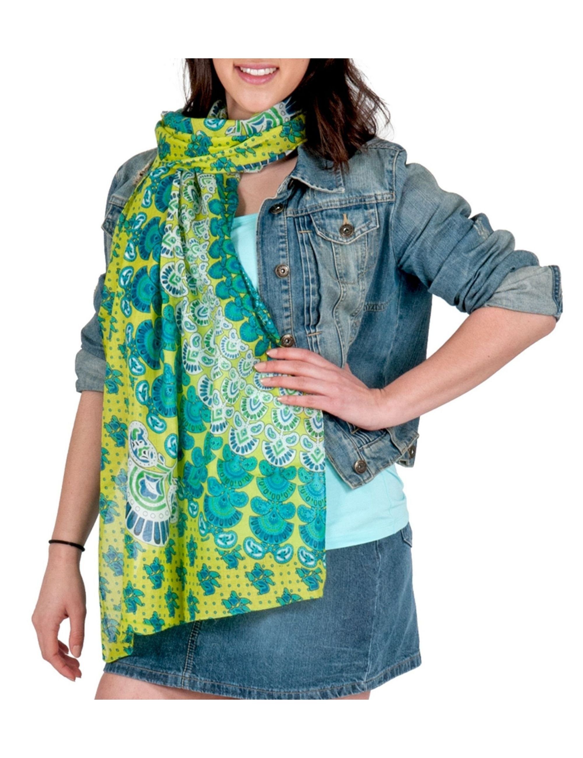 Schal kiwi Sommer Design., Frauen. Modeschal Aufdruck für grün Sunsa Aufdruck als Halstuch. Damen Blumenmotive Geschenkideen mit & Blumen Tuch Baumwolle Scarf bohemian Tuch. modern