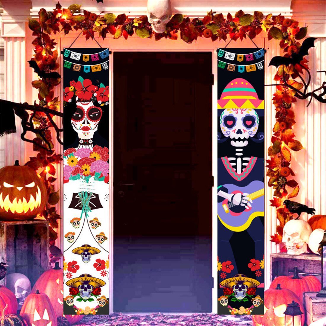 DÖRÖY Dekoobjekt Halloween-Skelett-Hängefahnen, Tag der Toten-Banner, Türvorhänge
