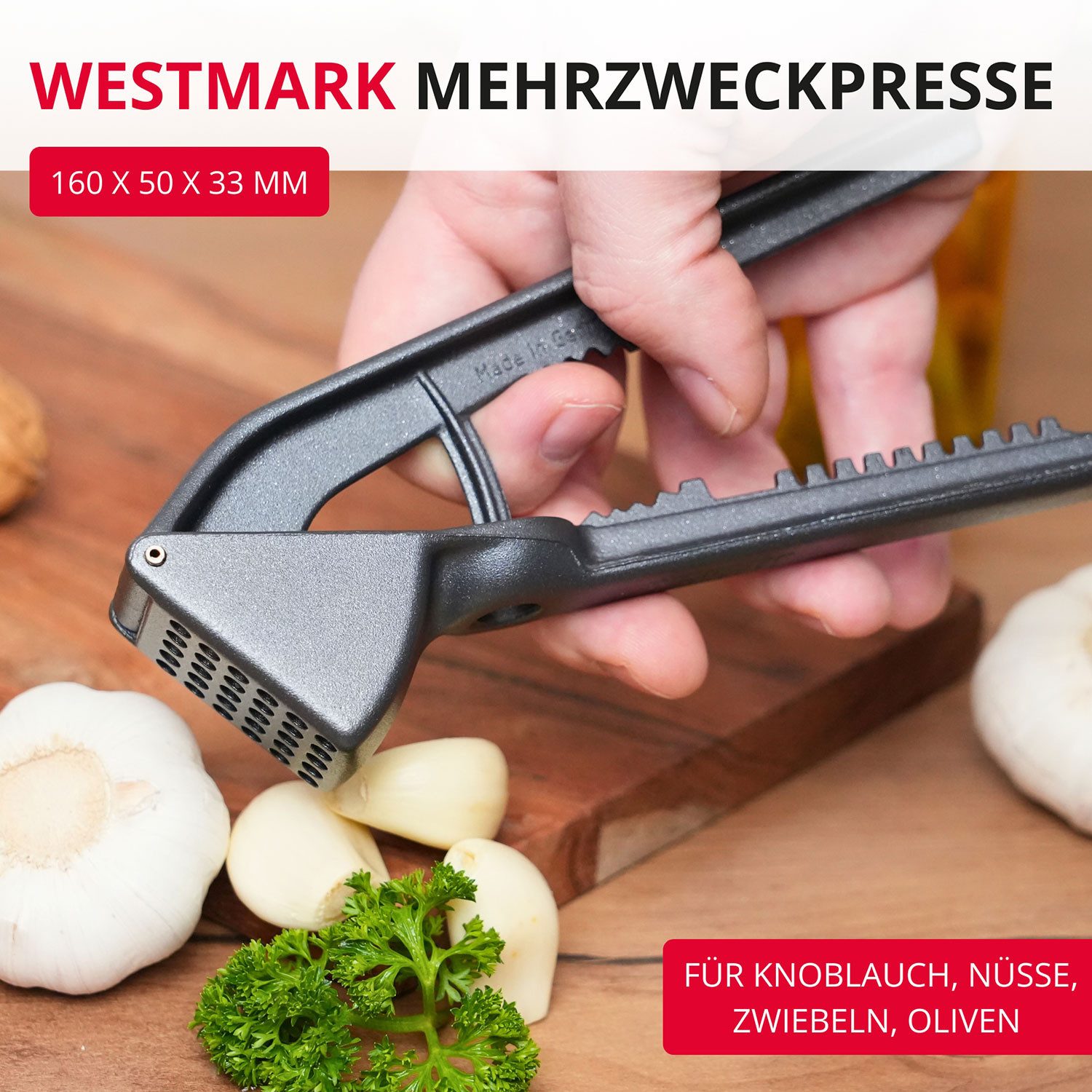 WESTMARK Knoblauchpresse Extracta Black Edition – Zwiebelpresse & Ingwerpresse – aus Aluminium, Aluminium