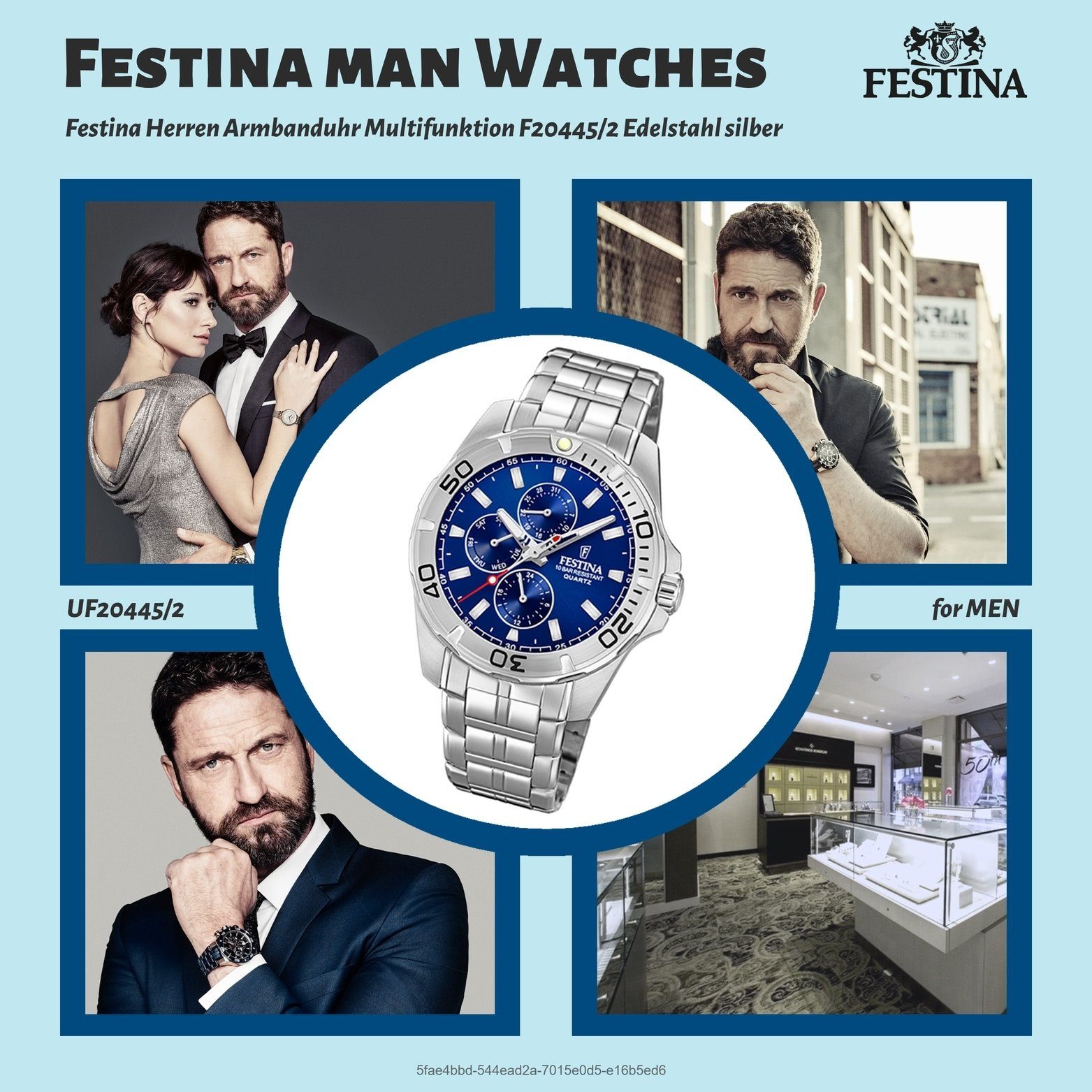 Festina Multifunktionsuhr Festina Edelstahl F20445/2, 43mm), Sport groß Edelstahlarmband, rundes Gehäuse, Herrenuhr (ca. mit Herren Uhr