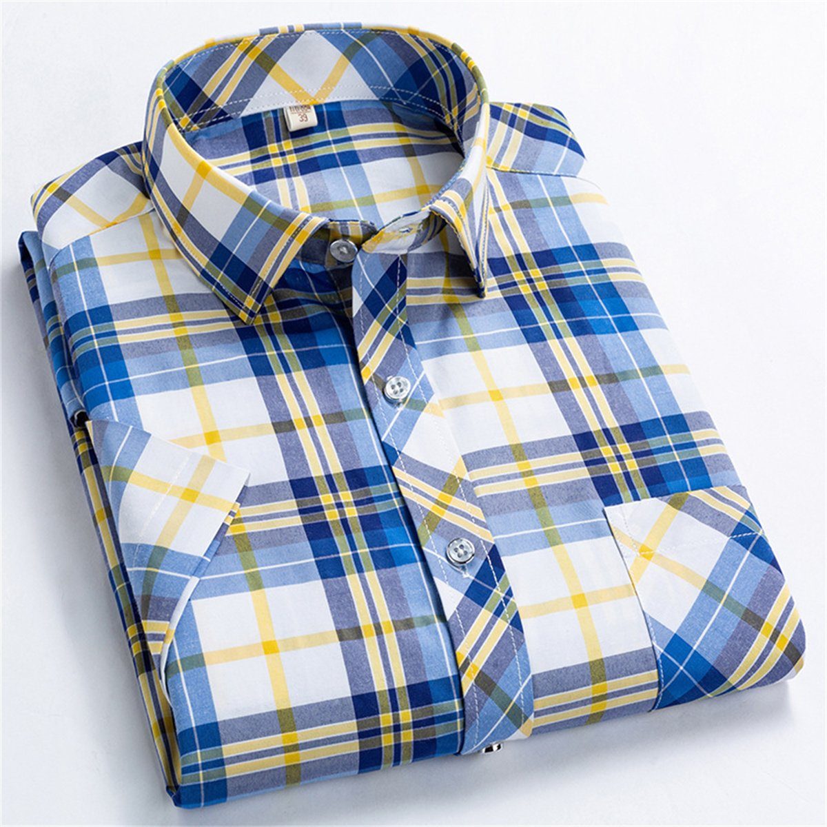 Discaver Trachtenhemd Herrenhemd, reguläre Passform, kurzärmlig, lässiges Popeline-Hemd Gelb