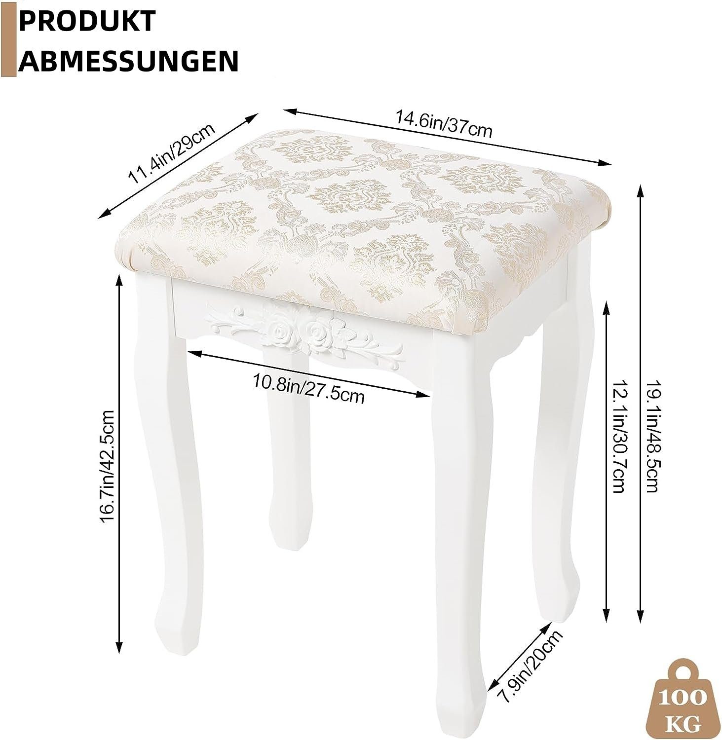 Woltu Sitzhocker (1 St), Barock Landhaus Hocker, MDF Holz, Weiß lackiert