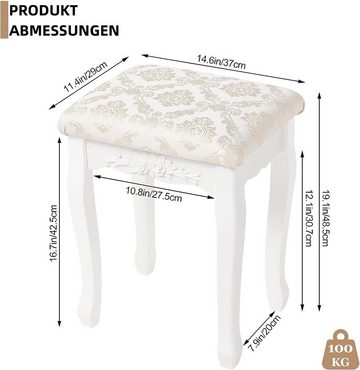 Woltu Sitzhocker (1 St), Barock Landhaus Hocker, MDF Holz, Weiß lackiert