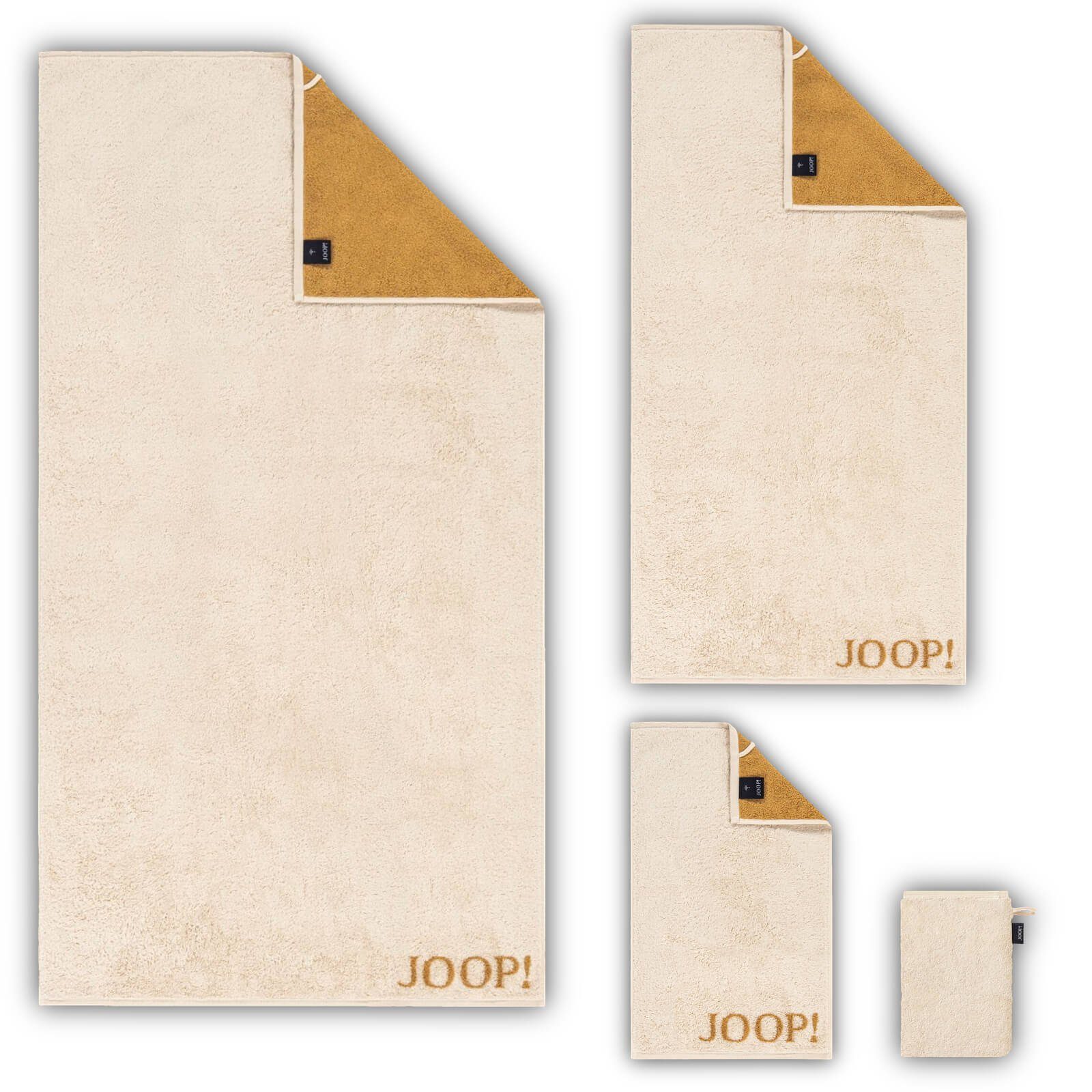 Logo, Doubleface Waschhandschuh Joop! (1-St), 35, Flauschig Walkfrottier Wendeoptik, 1600 Handtuch Classic Amber