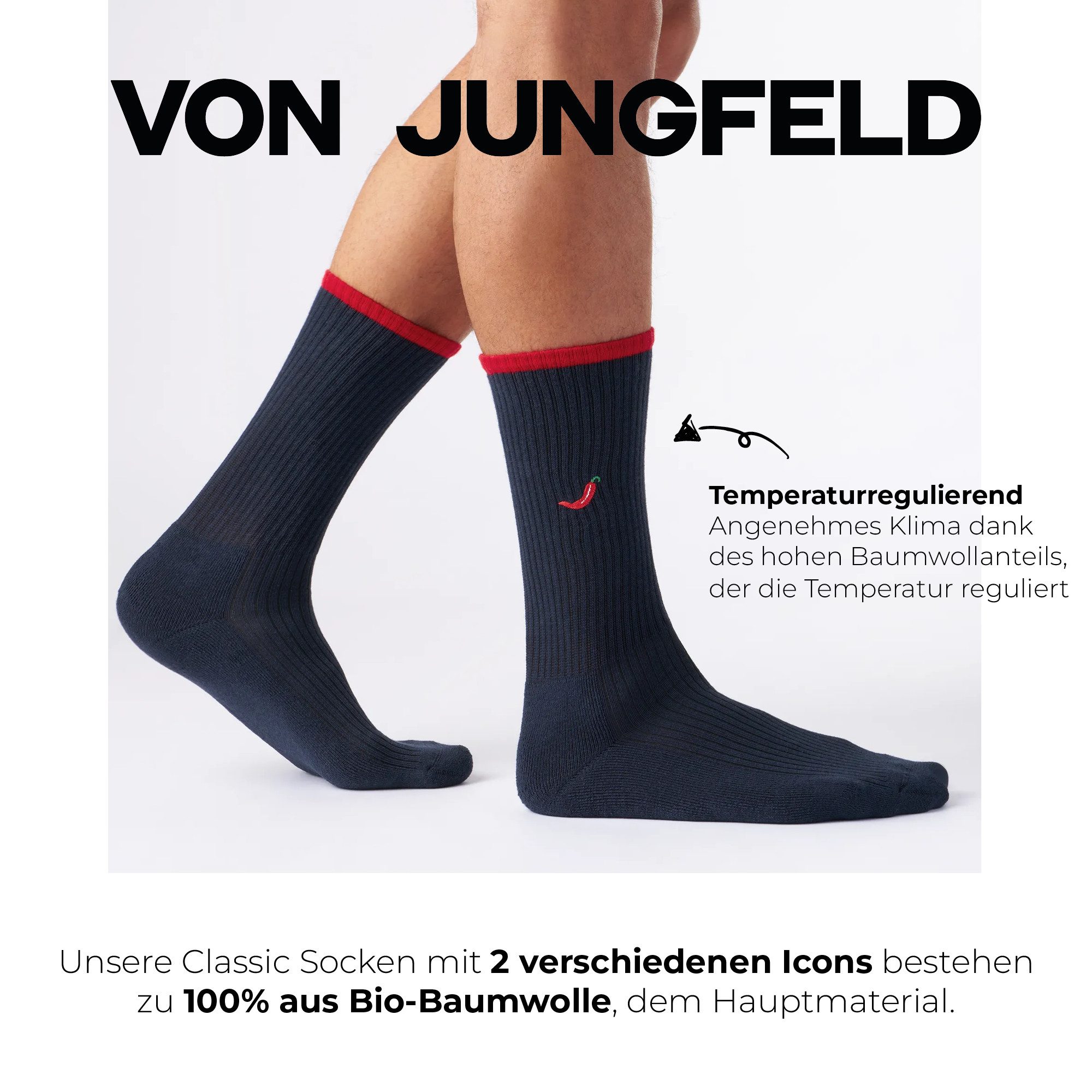 von Jungfeld Tennissocken Mix & Match Tennis Socken-Set Baumwoll-Mischung (2-Paar, 2er-Pack)