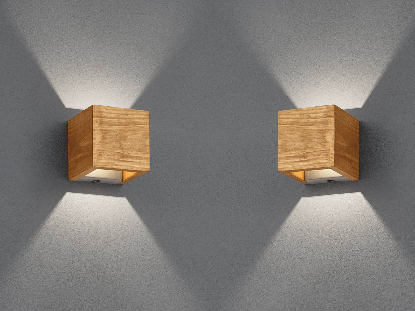 TRIO Leuchten LED Wandleuchte, Dimmfunktion, LED fest integriert, Warmweiß, 2er SET innen Wandbeleuchtung indirekt aus Holz, dimmbar 11 x 11cm