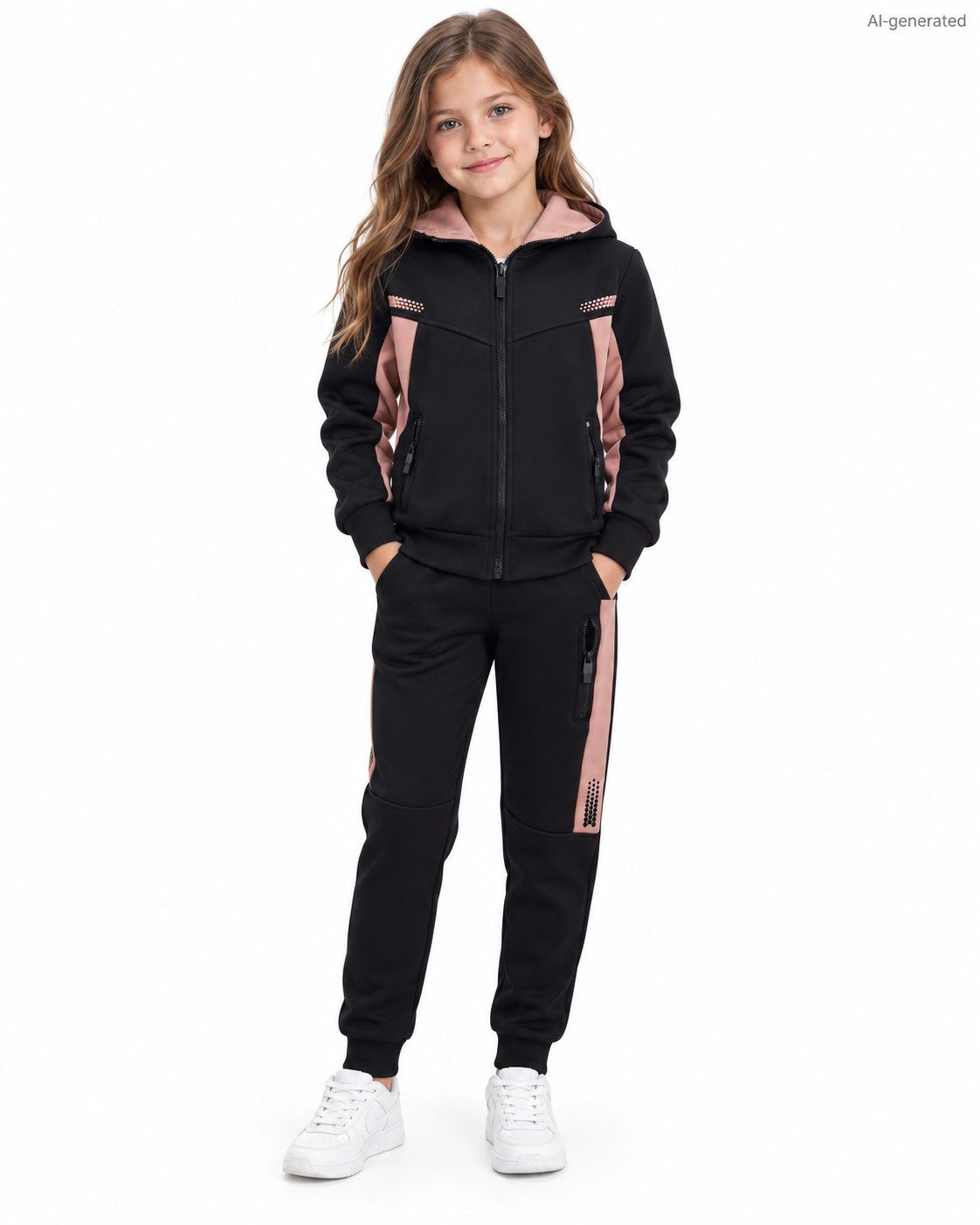 Girls Fashion Sweatanzug Mädchen Trainingsanzug 2-teilig MF293e (Set, Kapuzenjacke und Jogginghose)