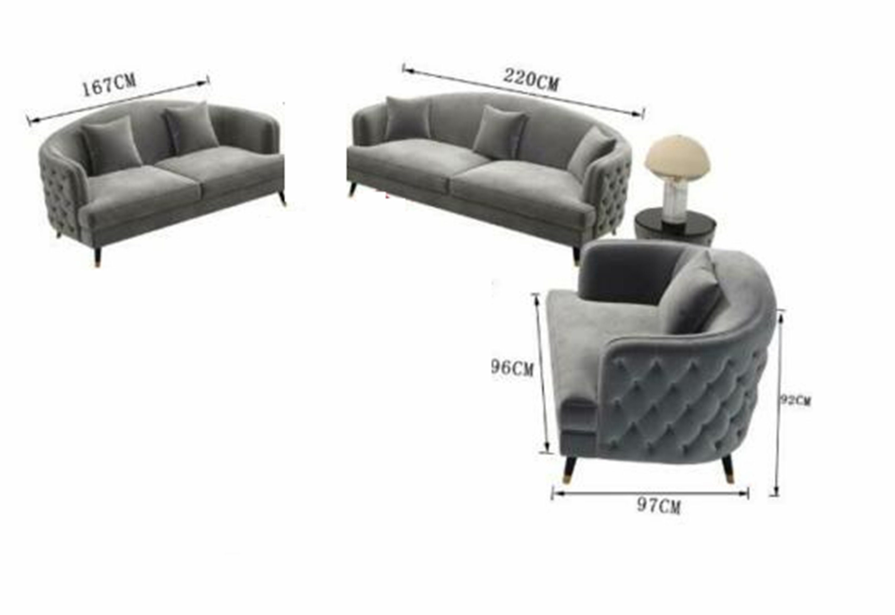 JVmoebel Sofa Moderne Graue Neu, Made 3+2+1 in 3tlg. Chesterfield Sofagarnitur Set Europe