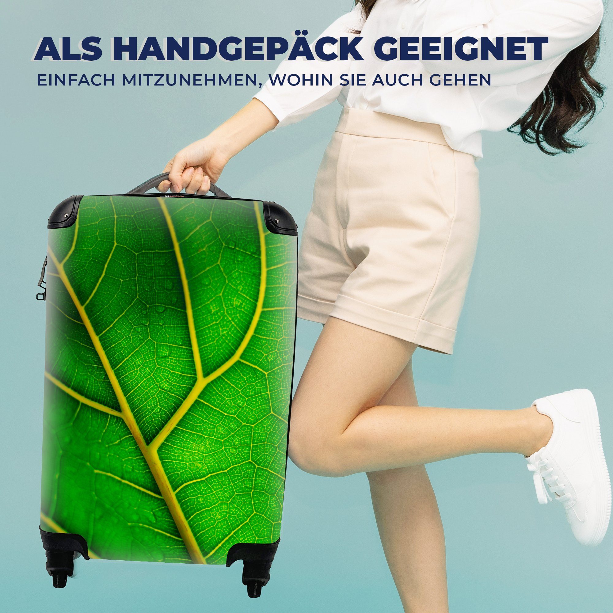 MuchoWow Handgepäckkoffer Handgepäck 4 Ferien, mit Rollen, Reisekoffer Reisetasche rollen, großen Unterseite Blattes, eines Trolley, grünen für