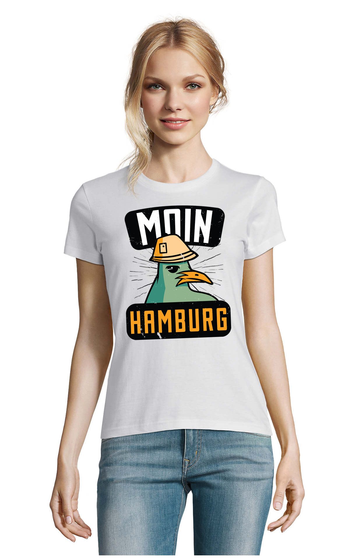 T-Shirt Moin Hamburg Seemöwe Freiheit See Damen Shirt Fun Motiv