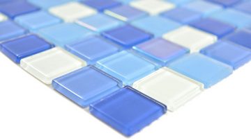 Mosani Mosaikfliesen Mosaik Fliesen Glasmosaik fluoreszierend blau weiss