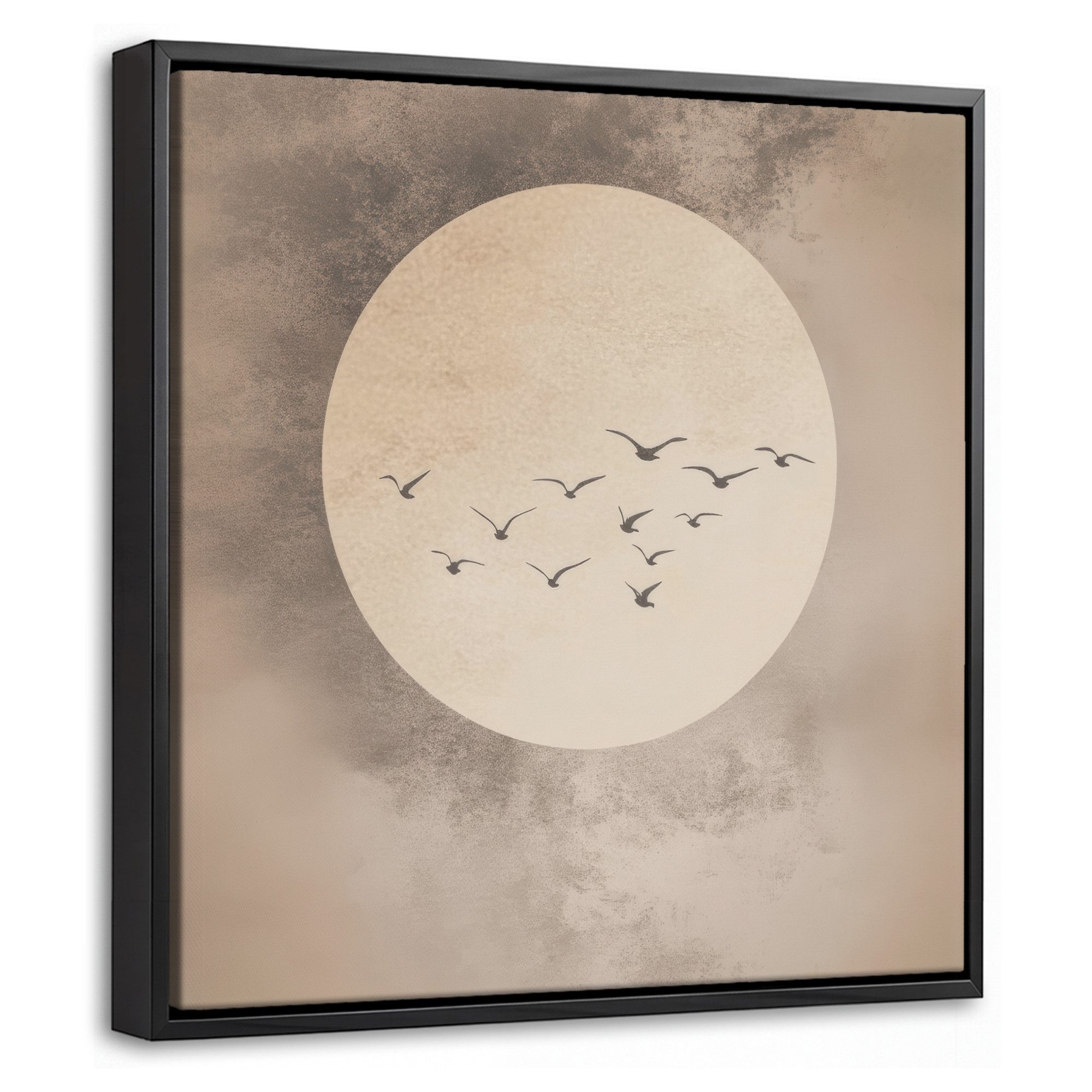 OneMillionCanvasses® Leinwandbild mit Rahmen - Vogel - Beige - Japanisch, Fotodruck (1 St), Leinwand Bilder Klein, Wand Dekoration Aesthetic 20x20cm