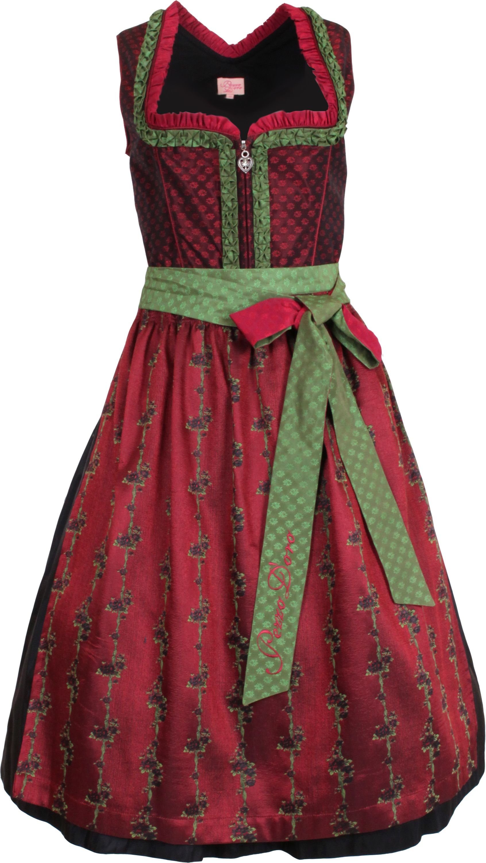 Pezzo D'oro Dirndl Festtagsdirndl schwarz/rot/grün Midilänge 70 cm, (2-teilig, Kleid mit Schürze)