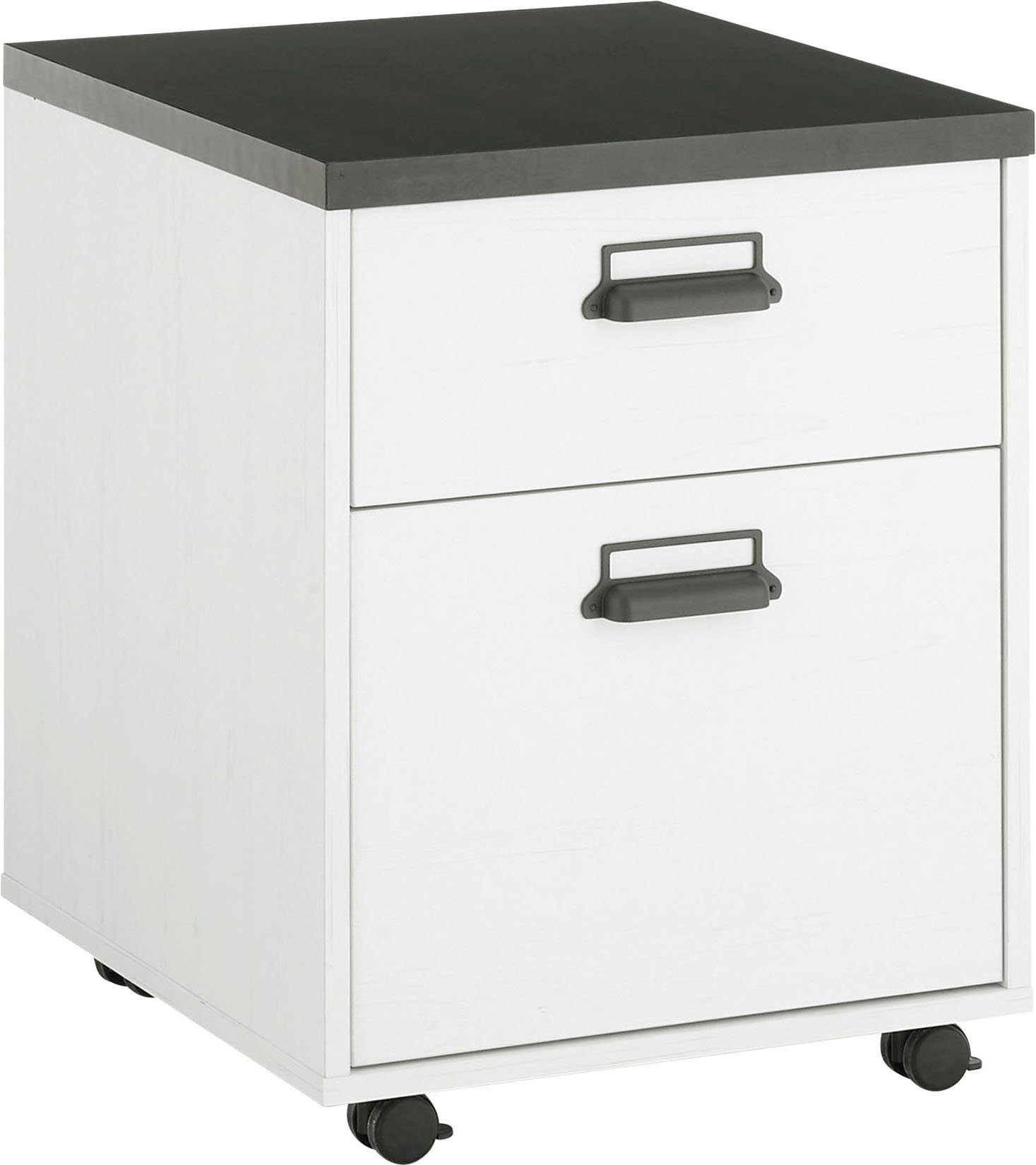 mit Pinie Metall, Breite Home cm, aus Dekor Apothekergriffen 47 Weiss SHERWOOD, affaire Soft-Close-Funktion Rollcontainer