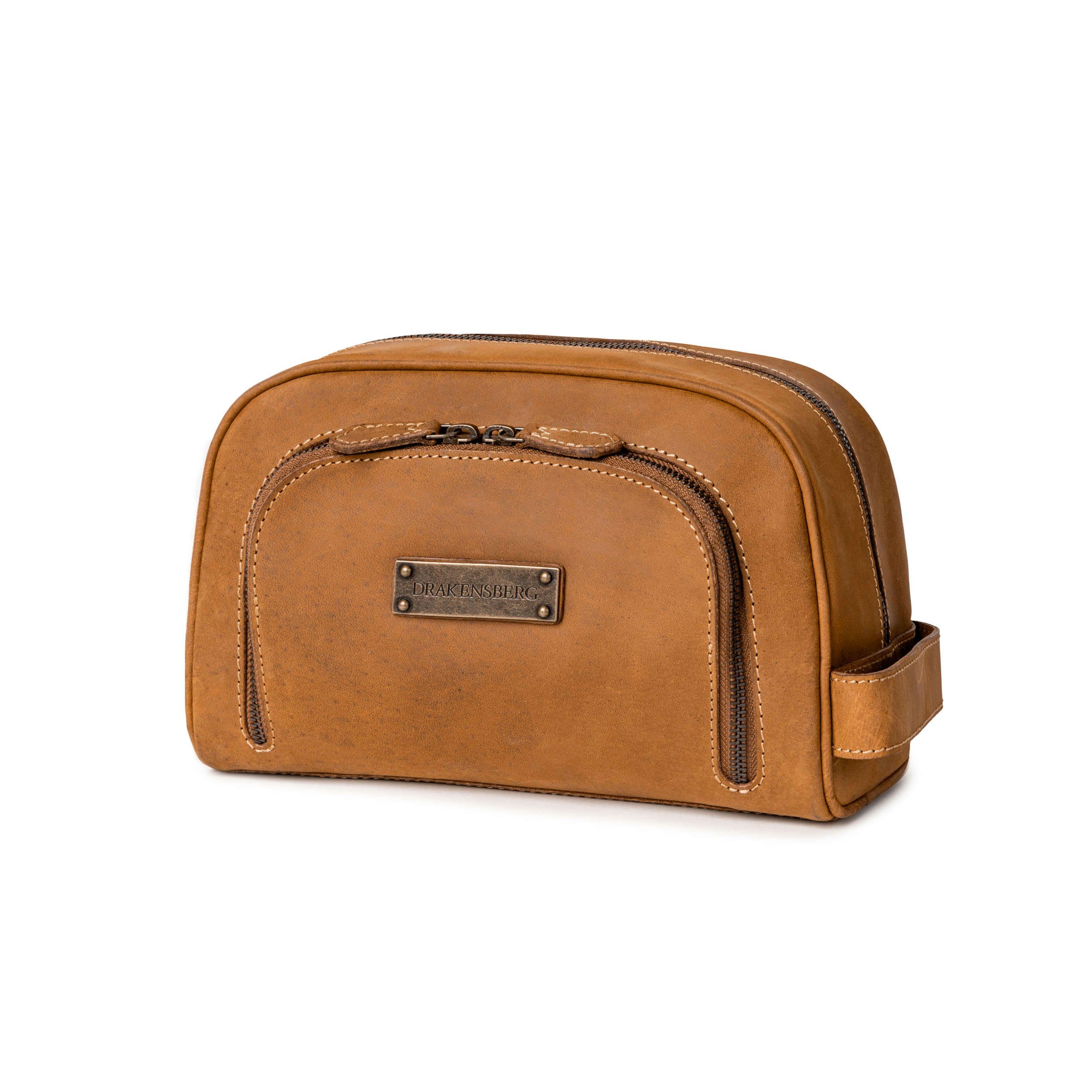 DRAKENSBERG Kulturbeutel »Ben« Cognac-Braun, Elegante Kulturtasche aus Büffelleder für Damen und Herren, Vintage