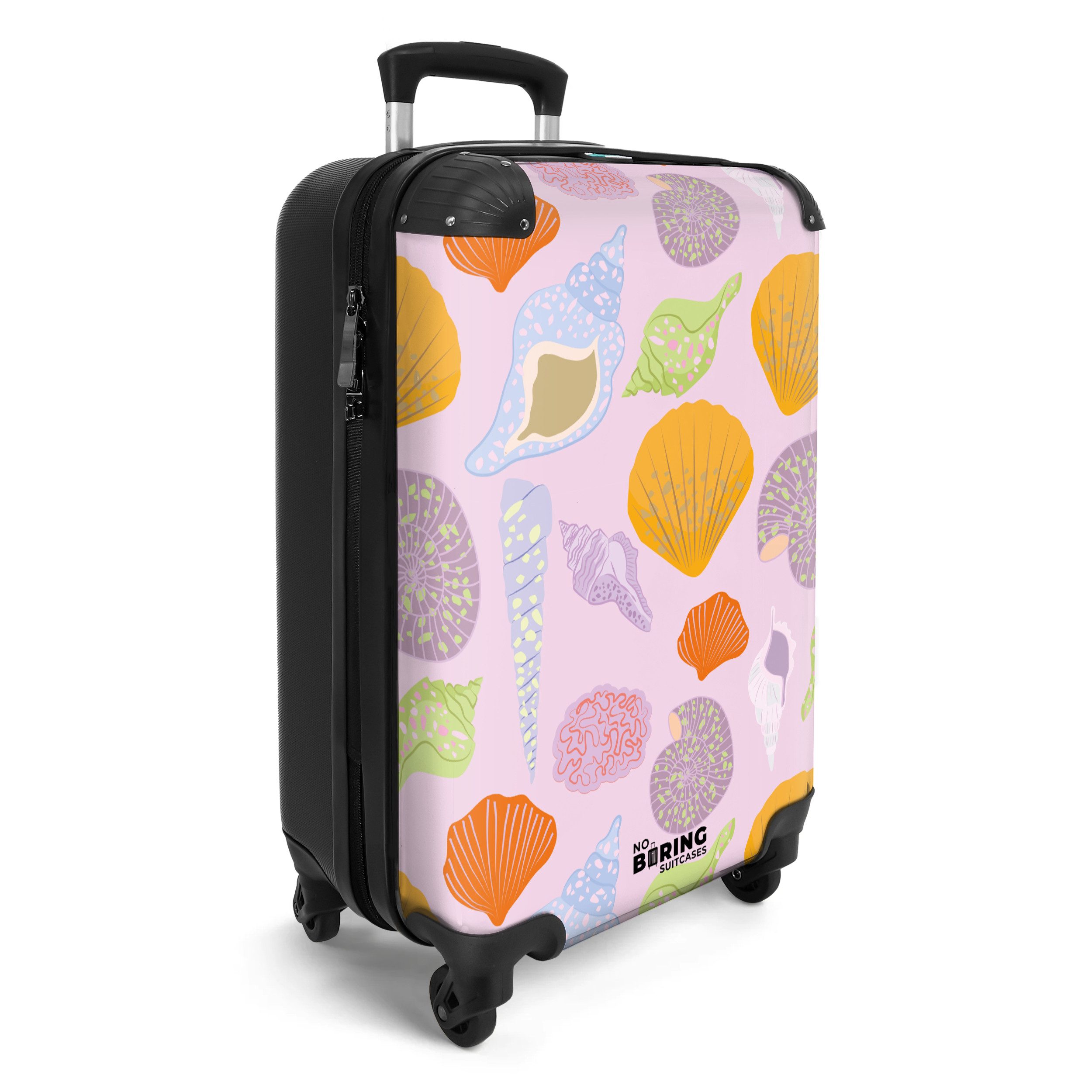 NoBoringSuitcases.com© Hartschalen-Trolley Rosa mit bunten Muscheln günstig online kaufen