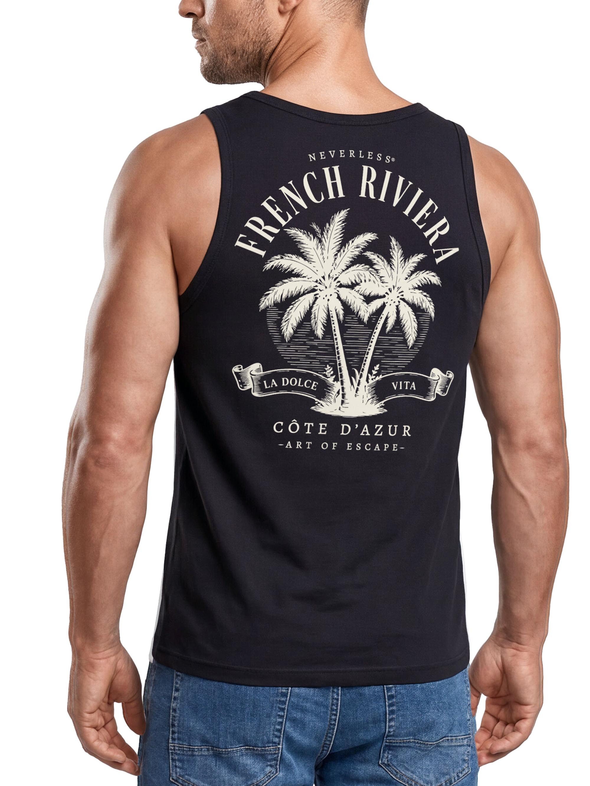 Neverless Tanktop Tanktop Herren mit Grafik-Print - Design French Riviera - Trägershirt mit Print