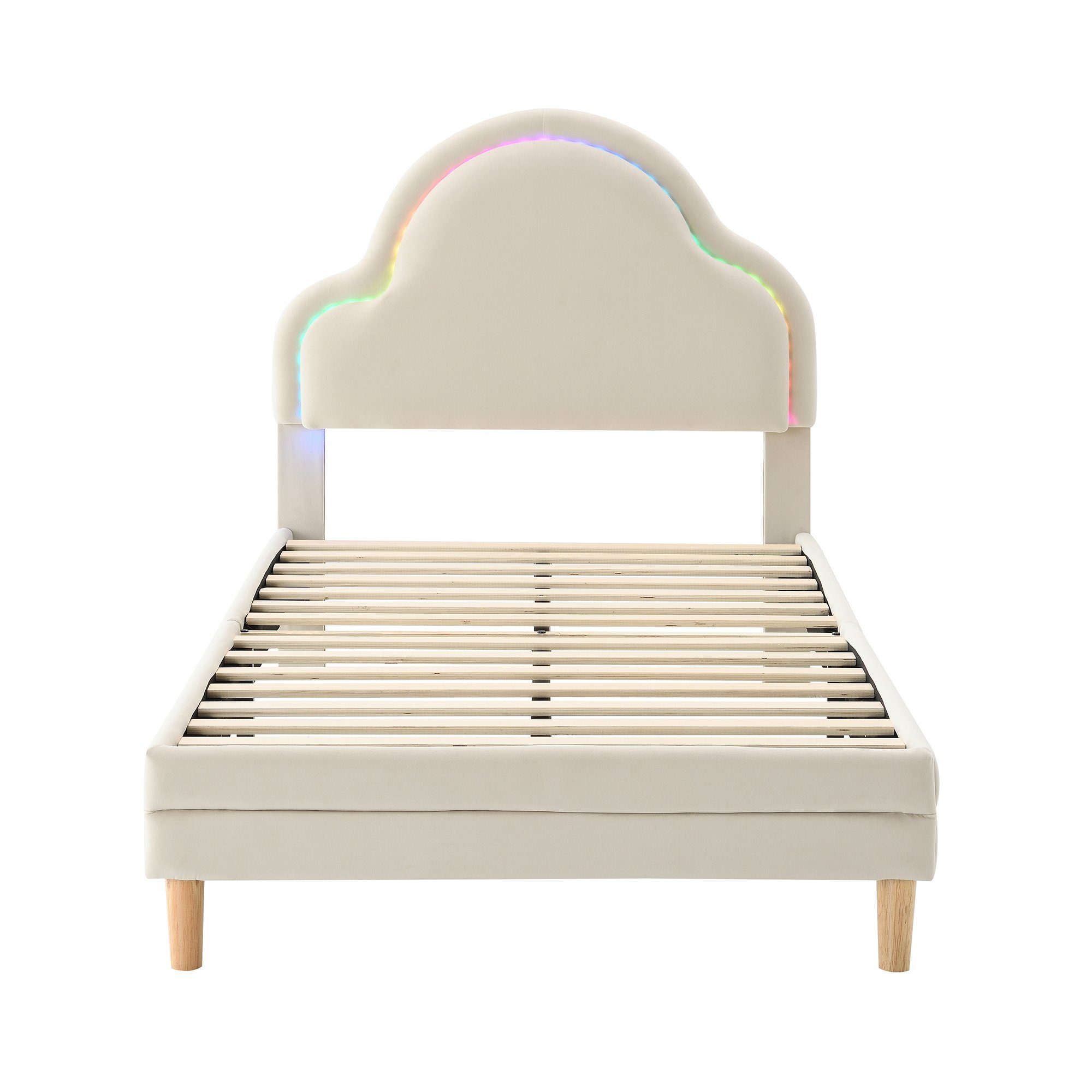 Flieks Polsterbett, LED Beleuchtung Kinderbett Einzelbett mit Wolkenform Kopfteil 90x200cm. Reduzierter Preis € 121,99. Unverbindliche Preisempfehlung € 309,99