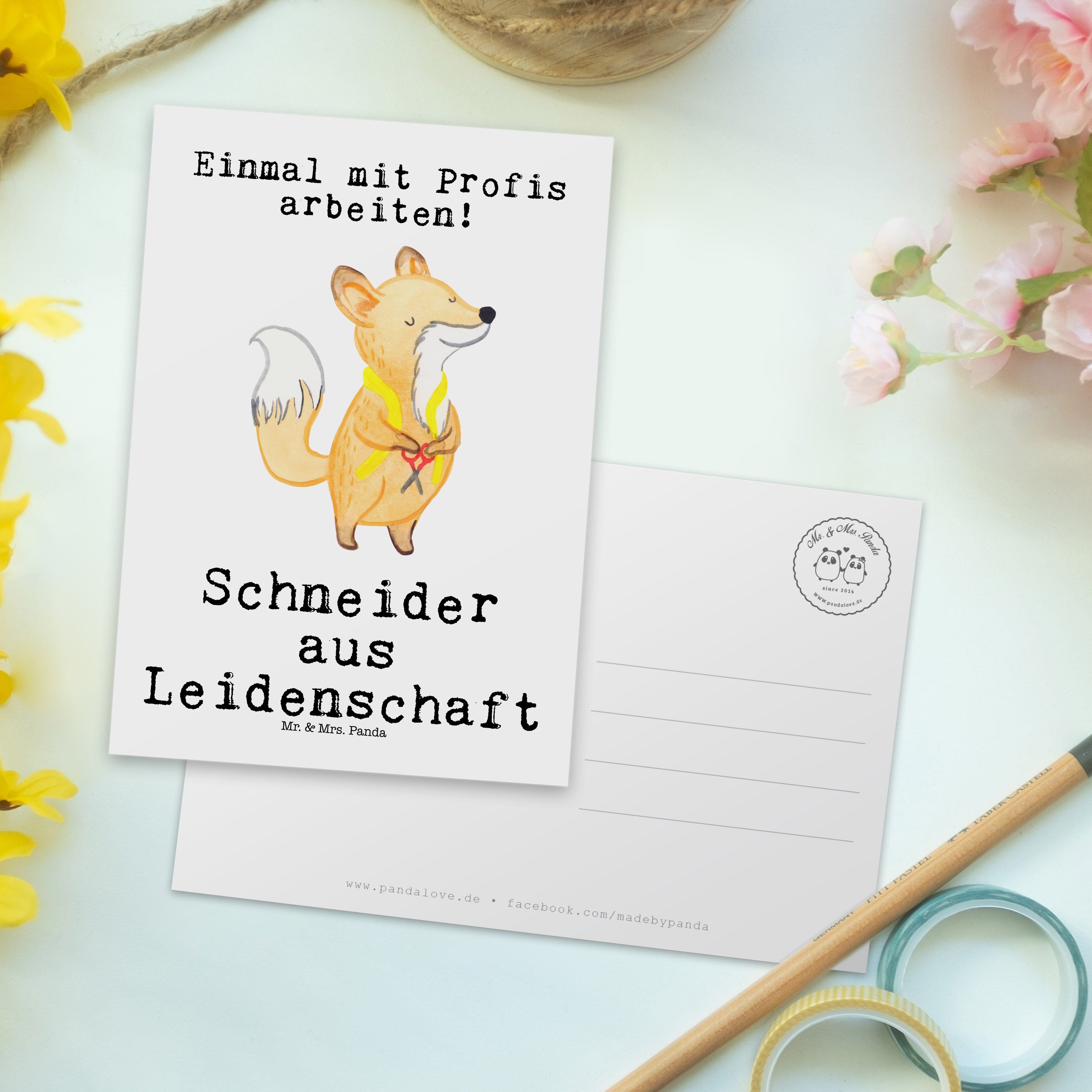 Schneider Mr. aus Geschenk, Leidenschaft Geschenkka Panda - Weiß - Mrs. Postkarte & Dankeskarte,