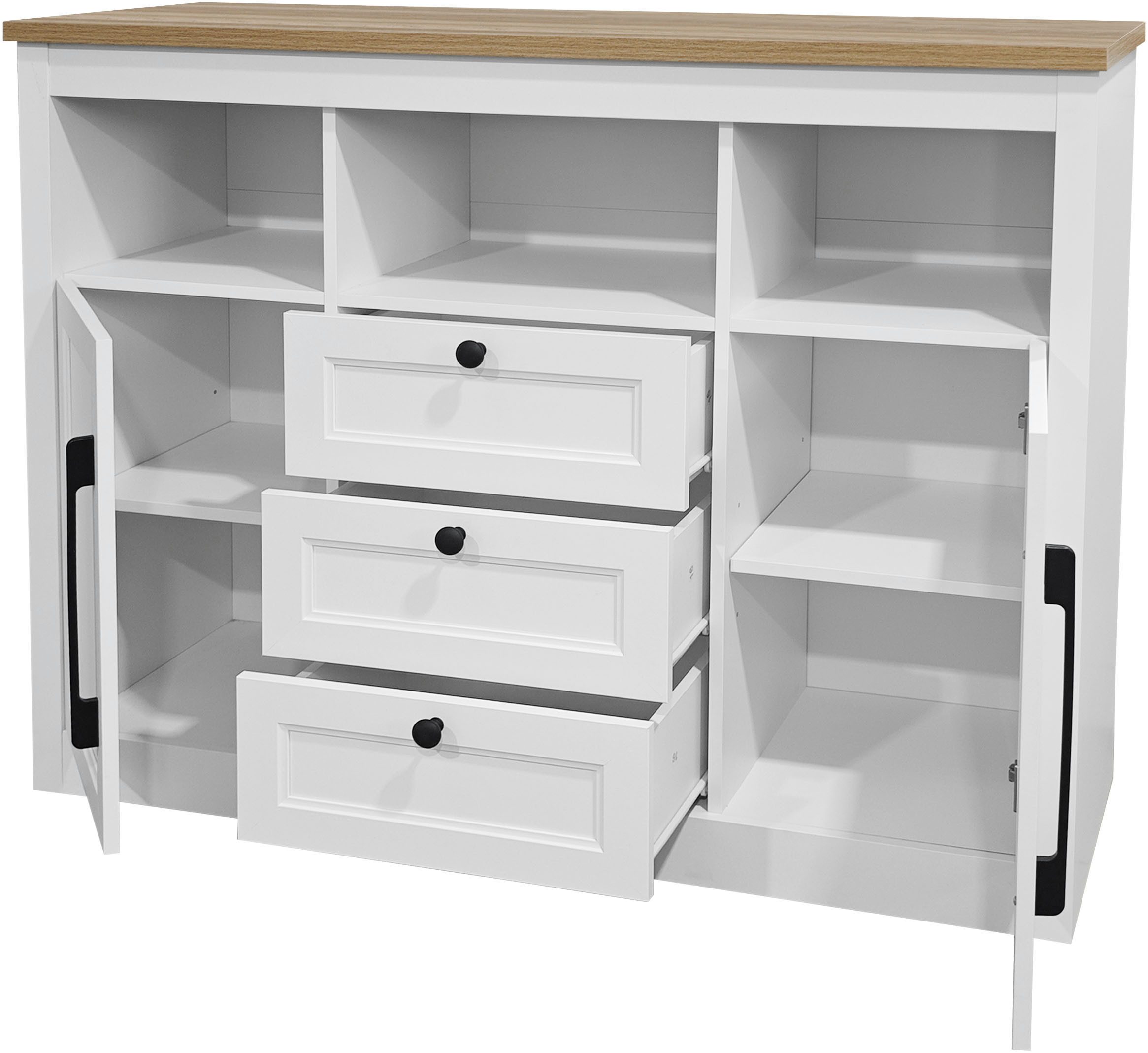 OTTO home Sideboard Ismund, aus MDF, mit Holz-Zierleiste, schwarzen Metallgriffen, Höhe 95 cm