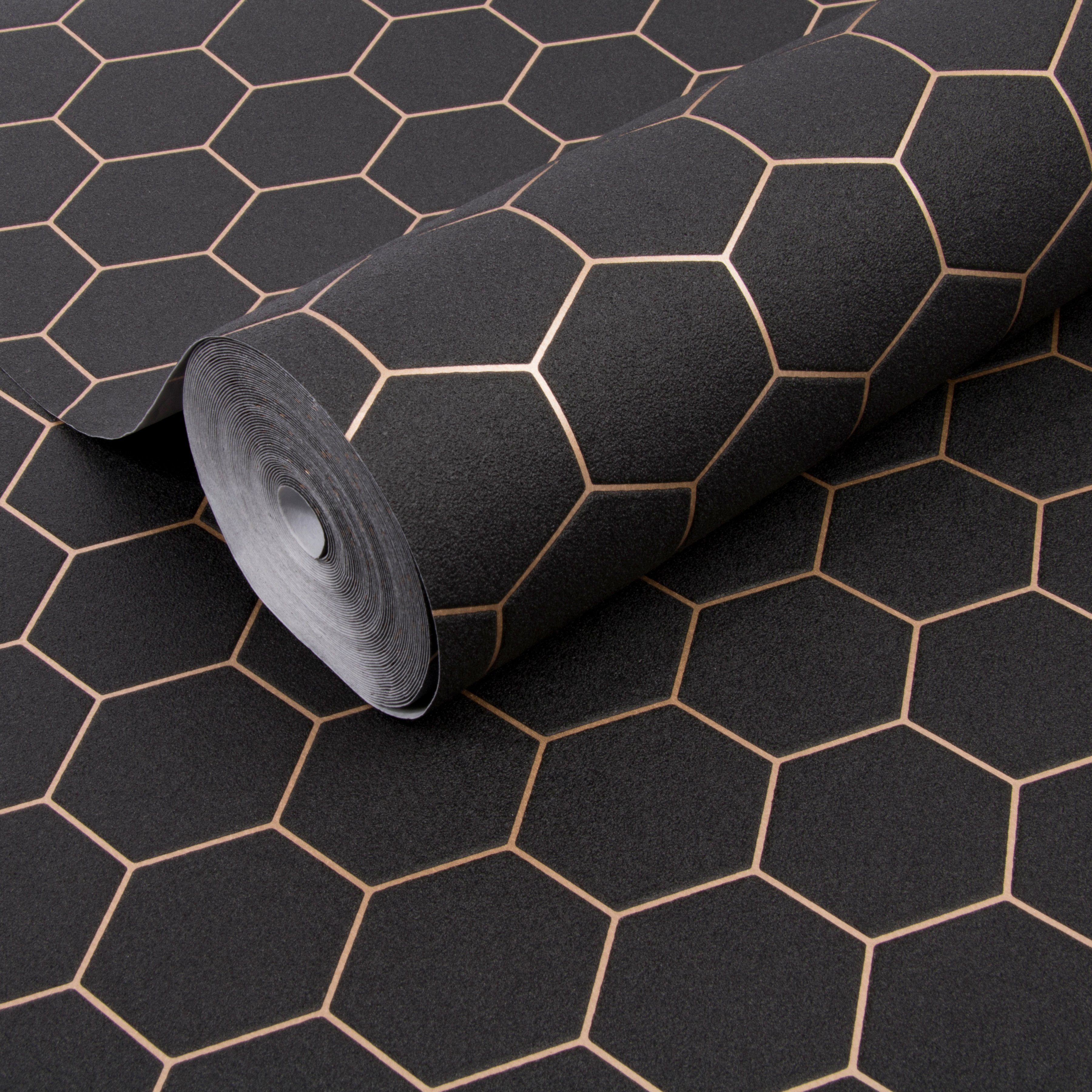 WOW Vliestapete Hexagon Geo, aufgeschäumt, geometrisch, (1 St), Schwarz - 10m x 52cm