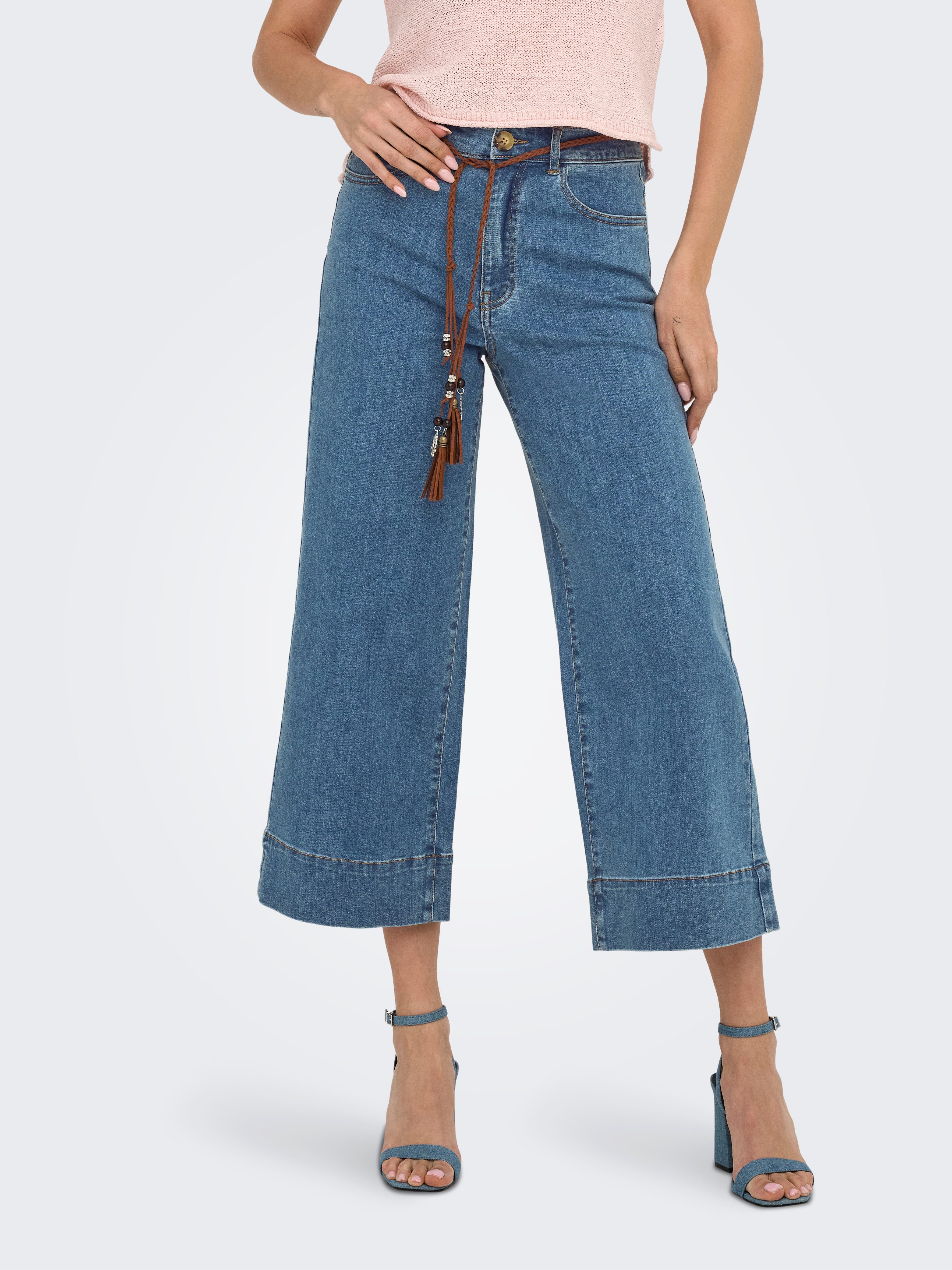 ONLY High-waist-Jeans ONLMADISON HW BELT WD CRP DNM GUA165NOOS Materialmix, High Waist, verkürzte Länge