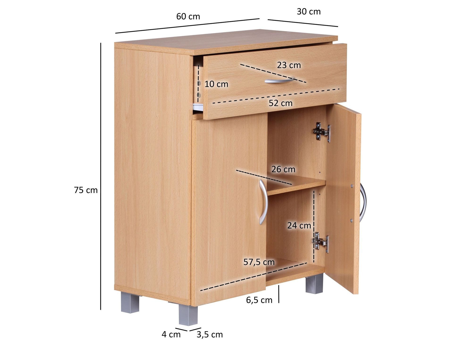 FINEBUY Schuhkommode FB111565 Schuhschrank Buche Optik 60 cm mit Schublade und 2 Türen (Schuhschrank Buche 60 cm, Platzsparend Modern), Flurkommode, Schuhregal Flurschrank mit Ablage