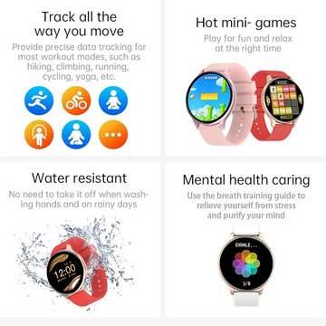 findtime Fur Damen Fitnessuhr Telefonieren Blutdruck Schrittzähler Sport Smartwatch (Android / iOS), mit Lautsprecher Telefonfunktion Digital Armband Fitness Tracker