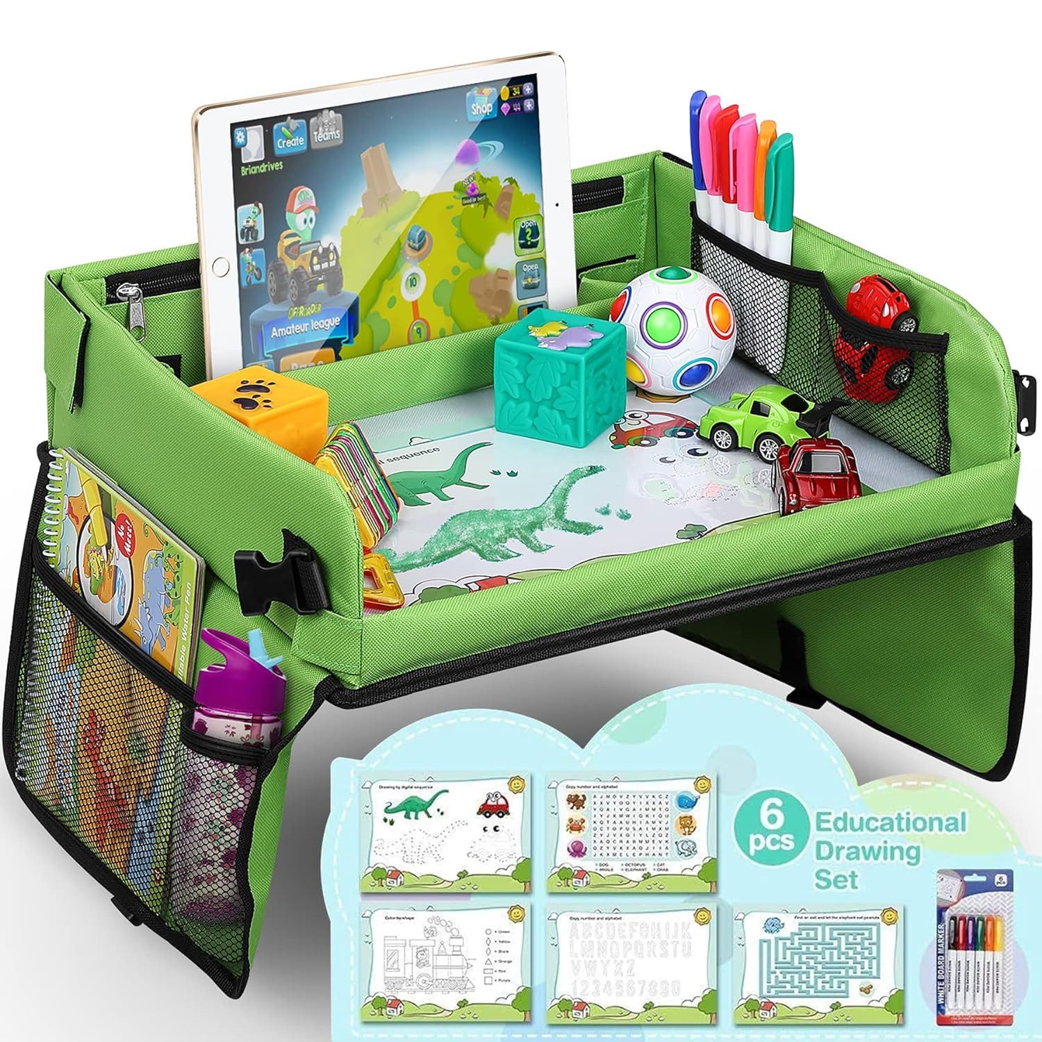 POPOLIC Spieltisch Kinder Reisetisch, sitz Spiel-Lernspielzeug für den Innenbereich, Zeichenbrett Geschenk für zu Hause Schule Reise
