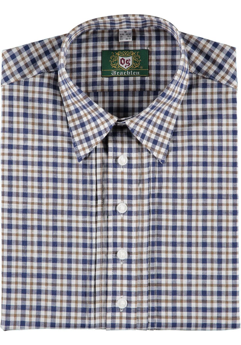 OS Trachten Trachtenhemd Woreya Herren Langarmhemd mit 2x2 Biesen, Schlupfform